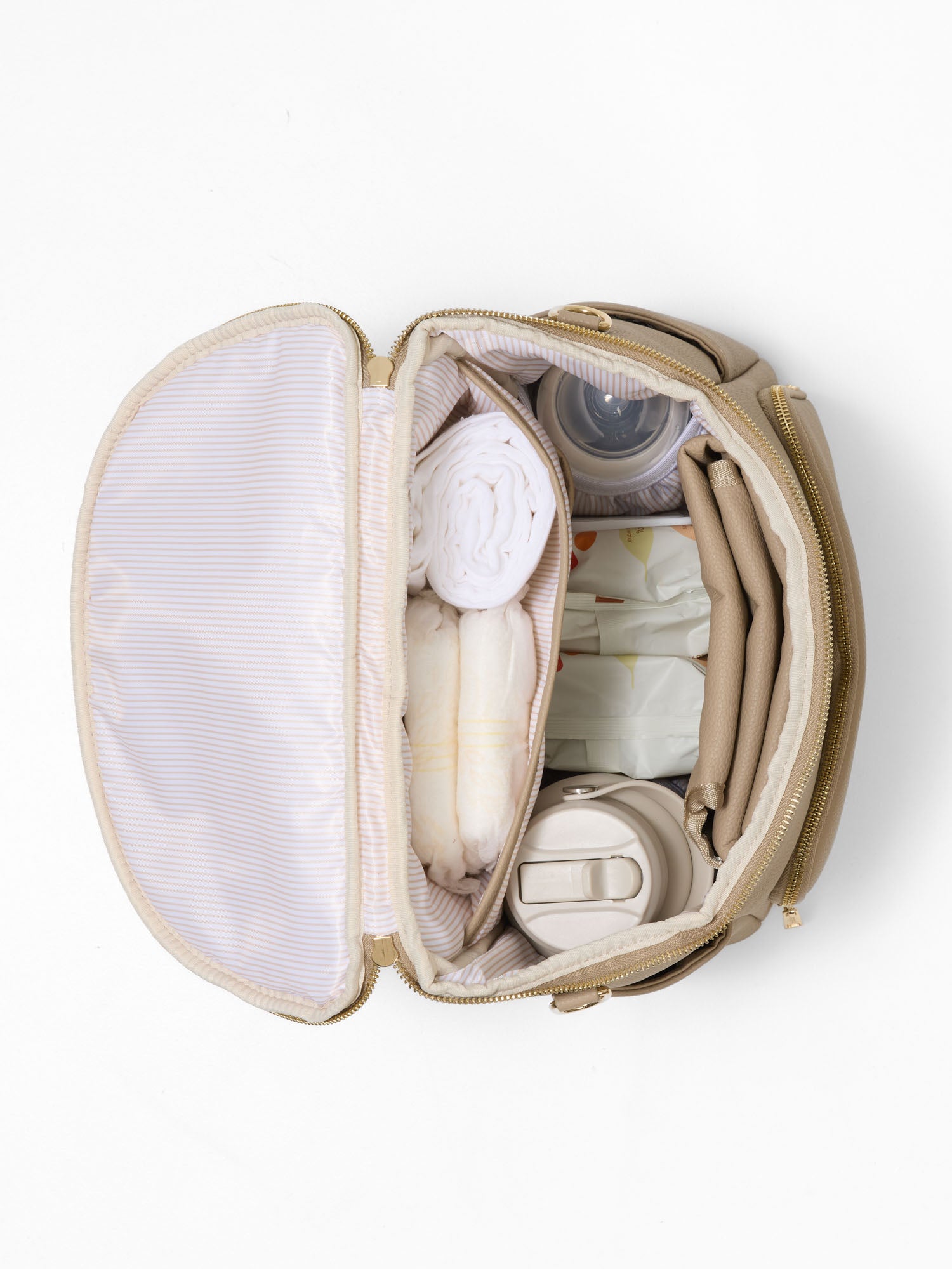 Large capacity nappy backpack with internal organiser pockets and zip storage compartments