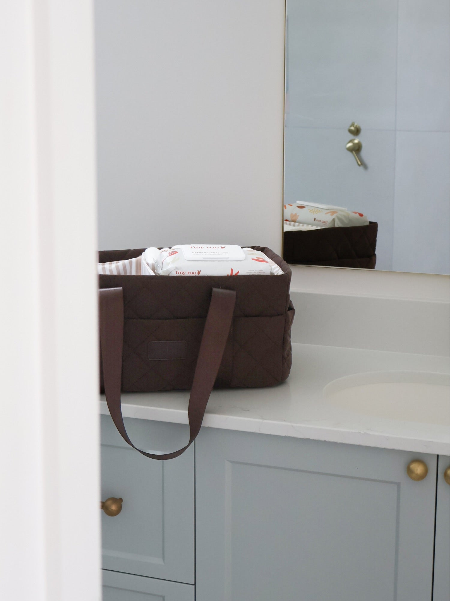 Chocolate Quilted Nappy Caddy quilted nappy caddy for organising nursery and baby change essentials soft breathable linen fabric