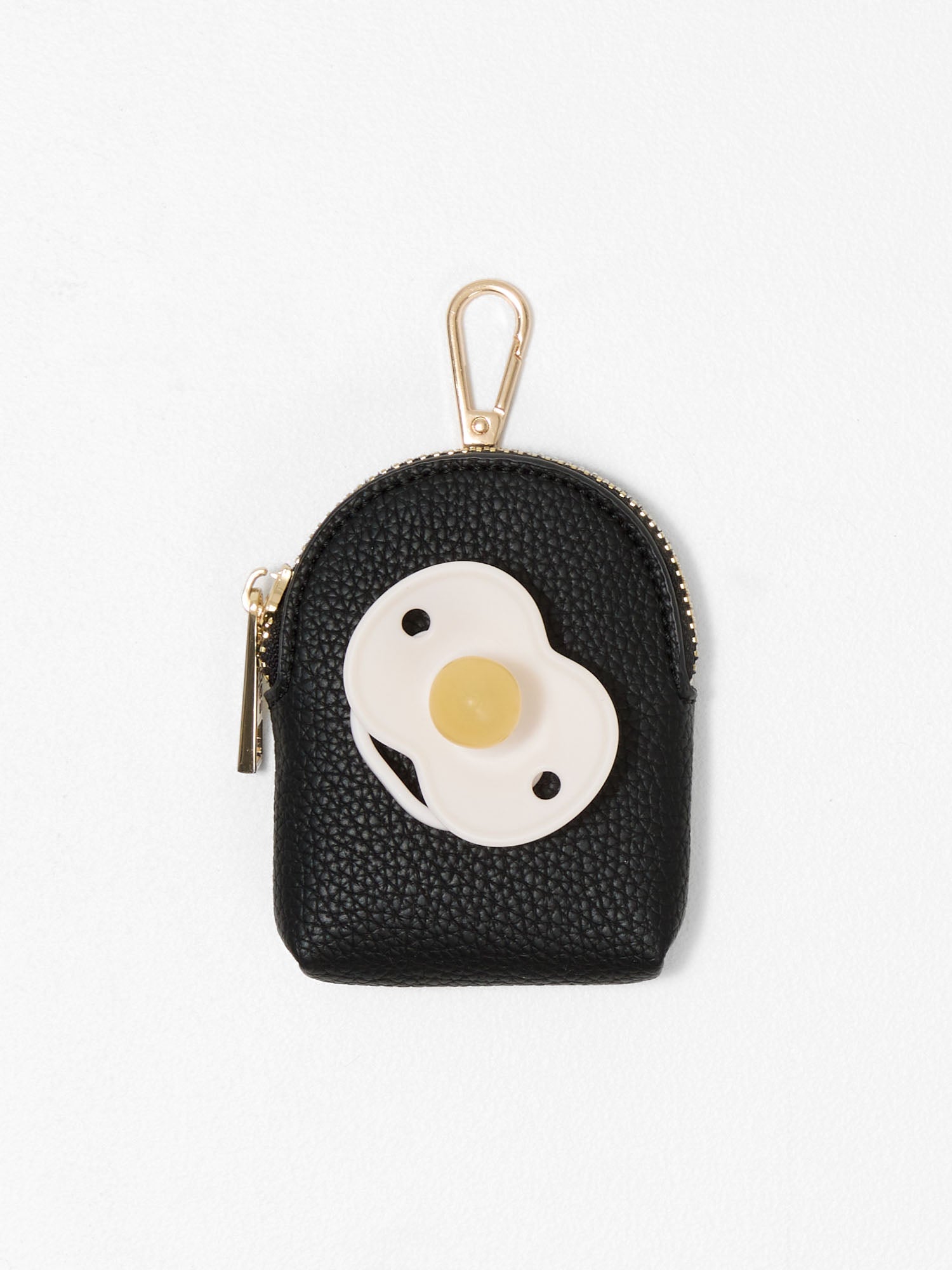 Vegan leather dummy pouch for pram and nappy bag storage