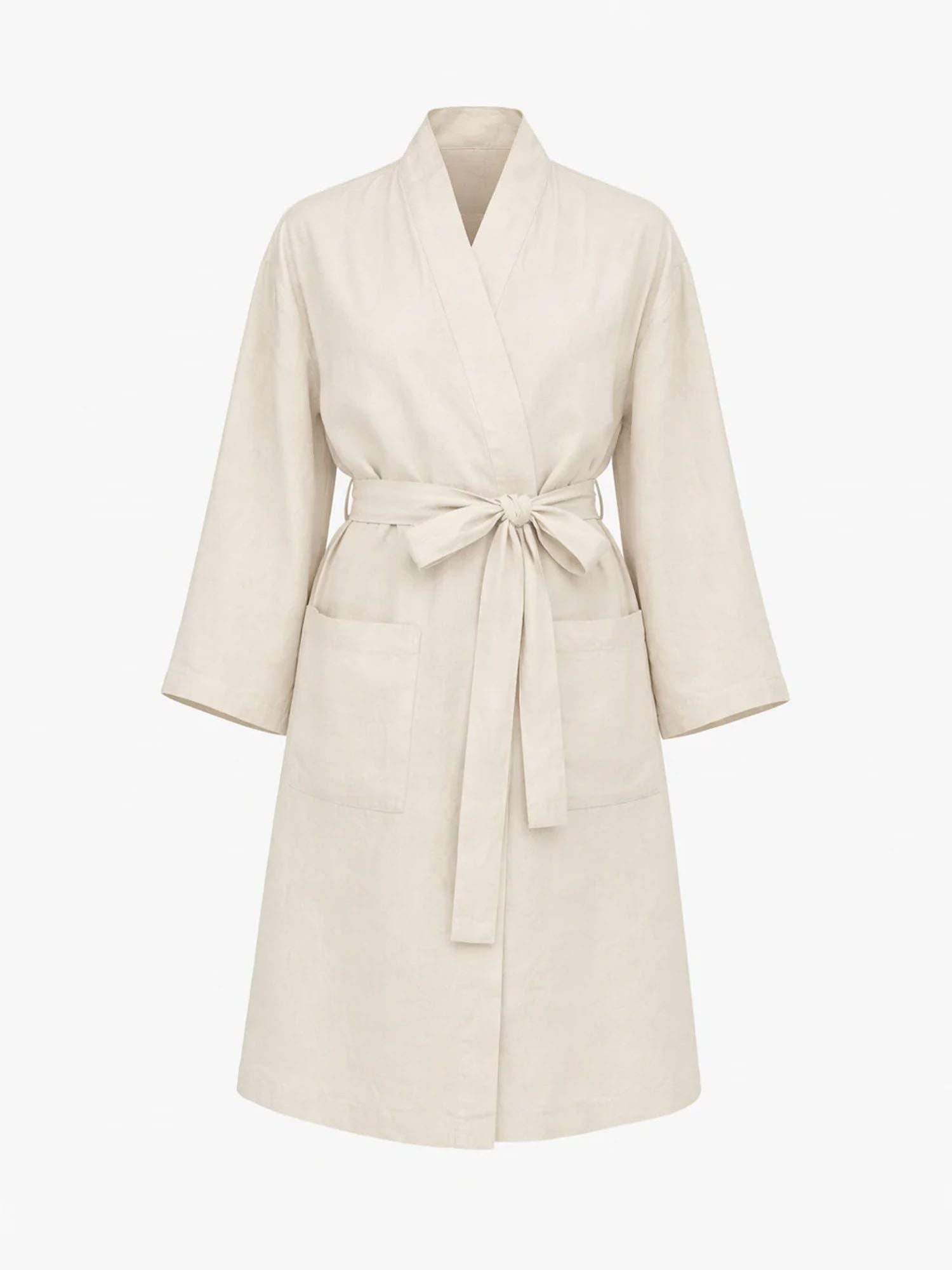 Linen Robe - Dove Grey
