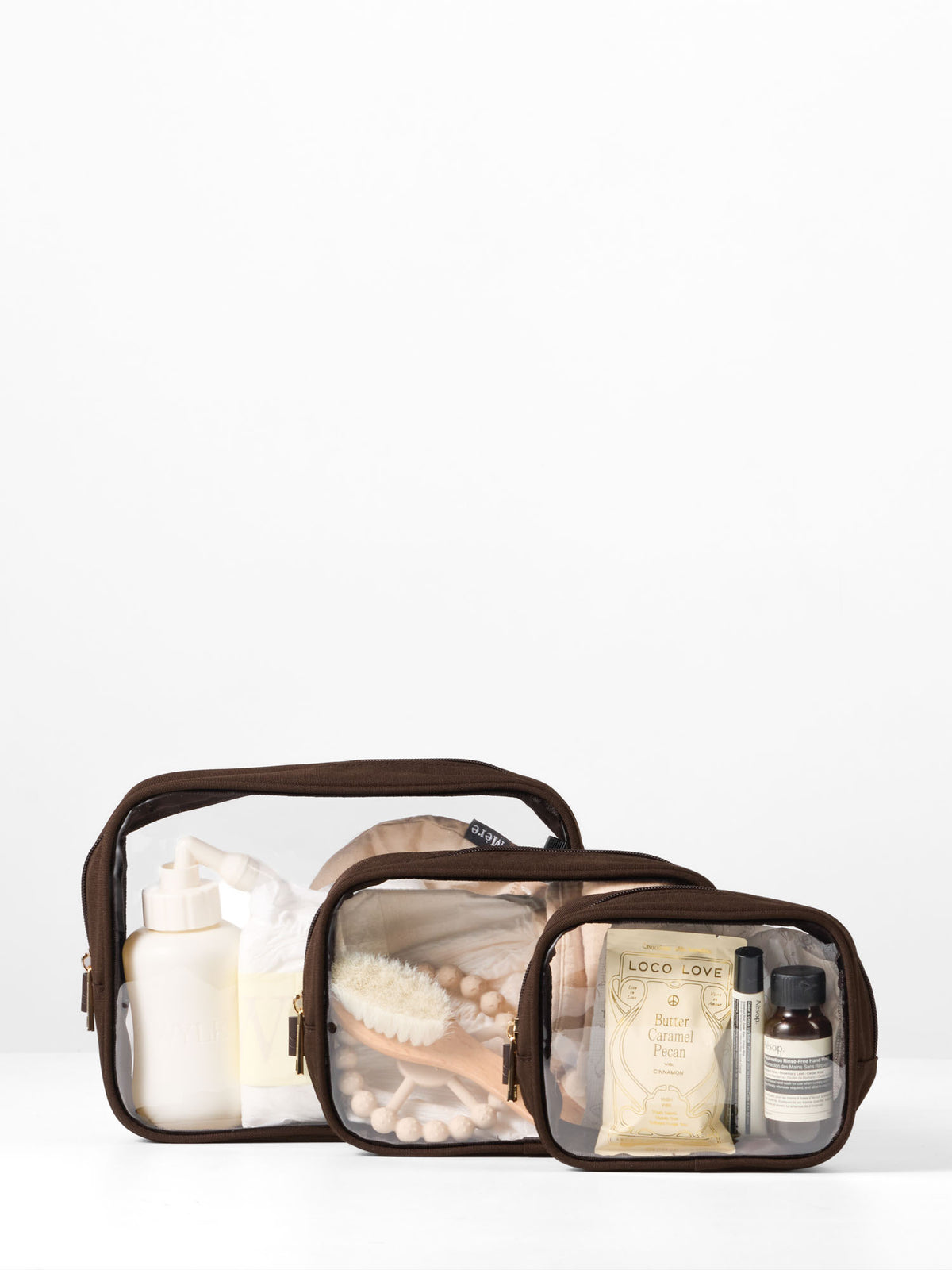 Clear Nappy Bag Organiser Case Set - Chocolate Polyester (Set of 3)