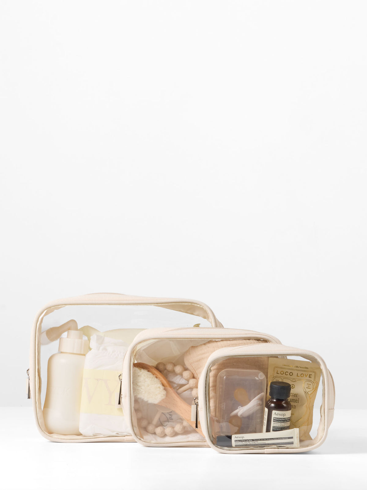 Clear Nappy Bag Organiser Case Set - Sand Polyester (Set of 3)