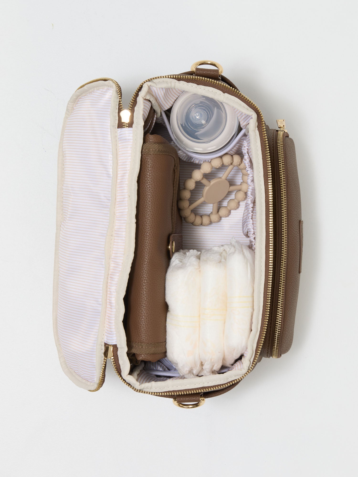 Vegan leather stroller organiser with detachable pram straps and shoulder strap