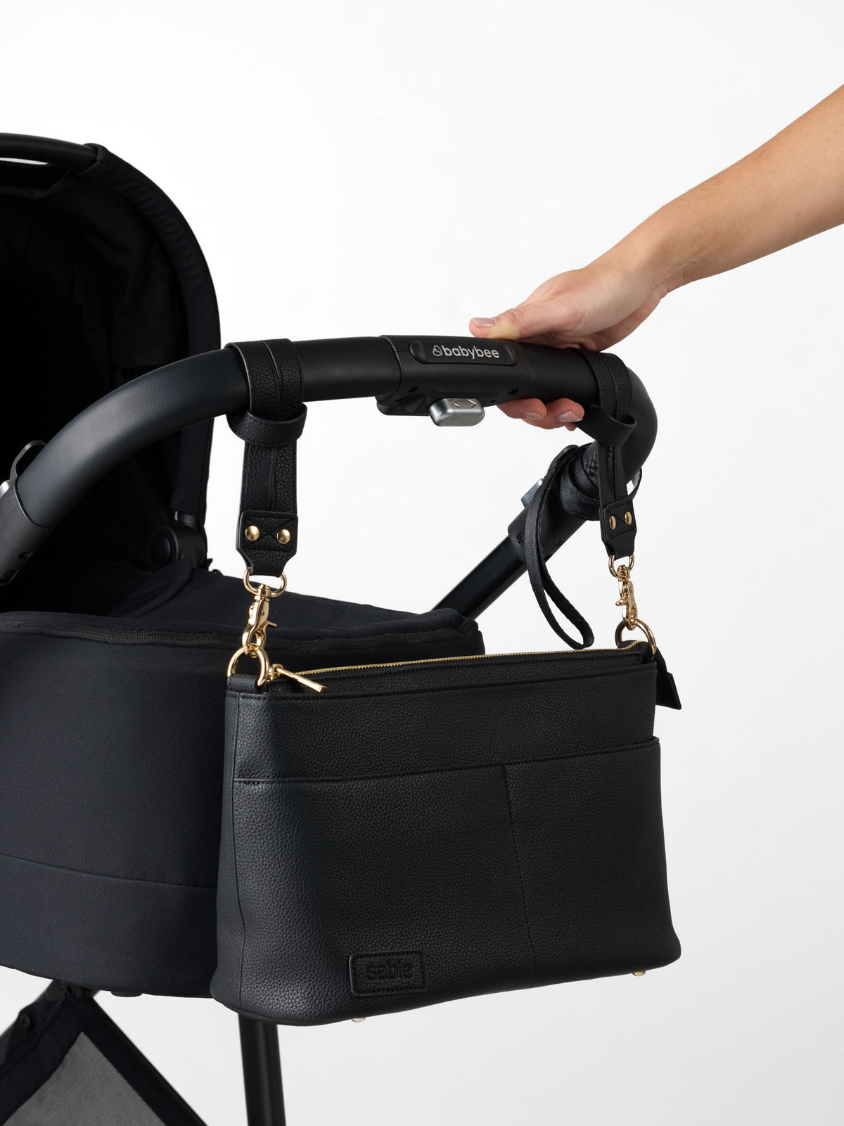 Pram Caddy Bag - Black Vegan Leather