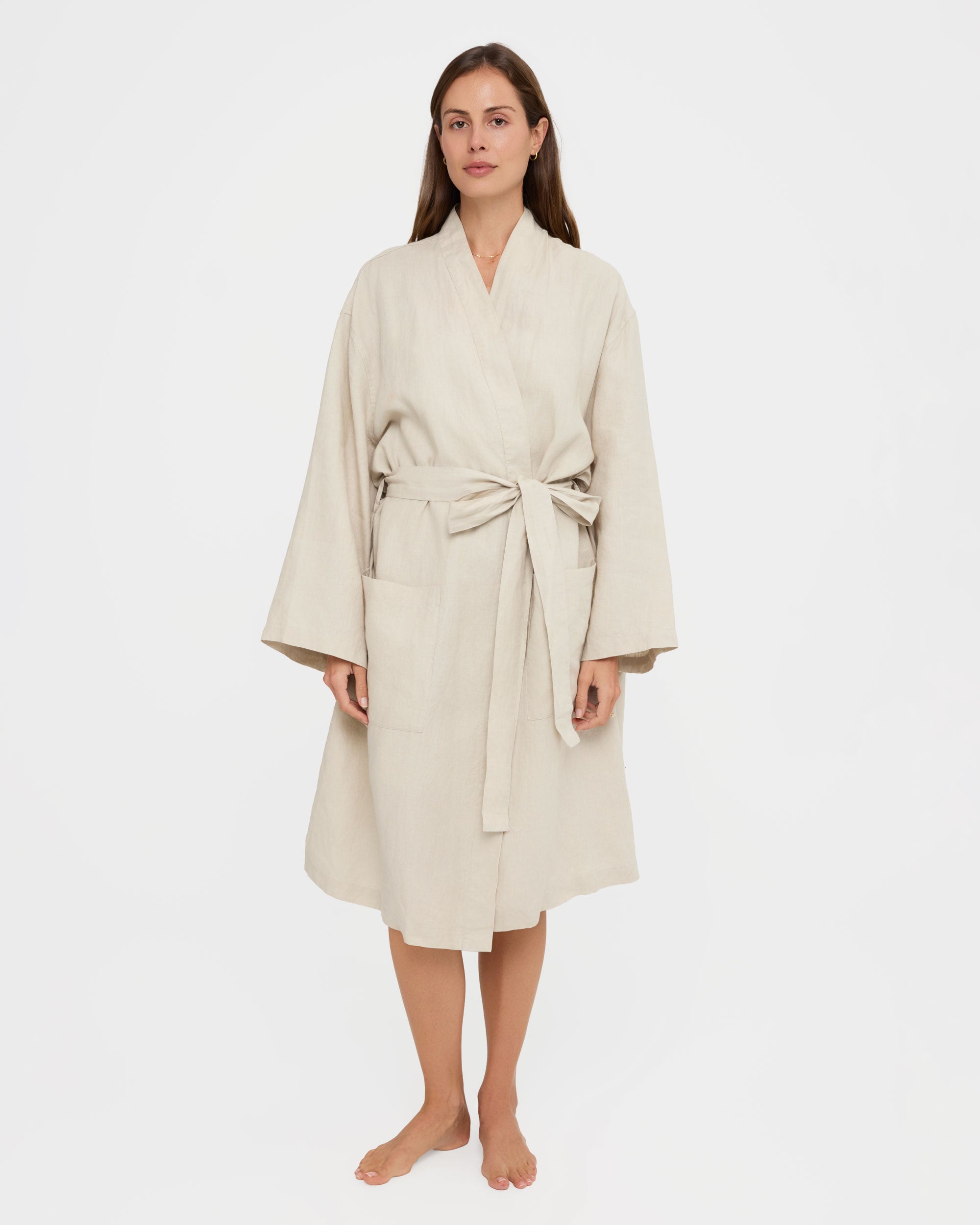 Linen Robe - Dove Grey