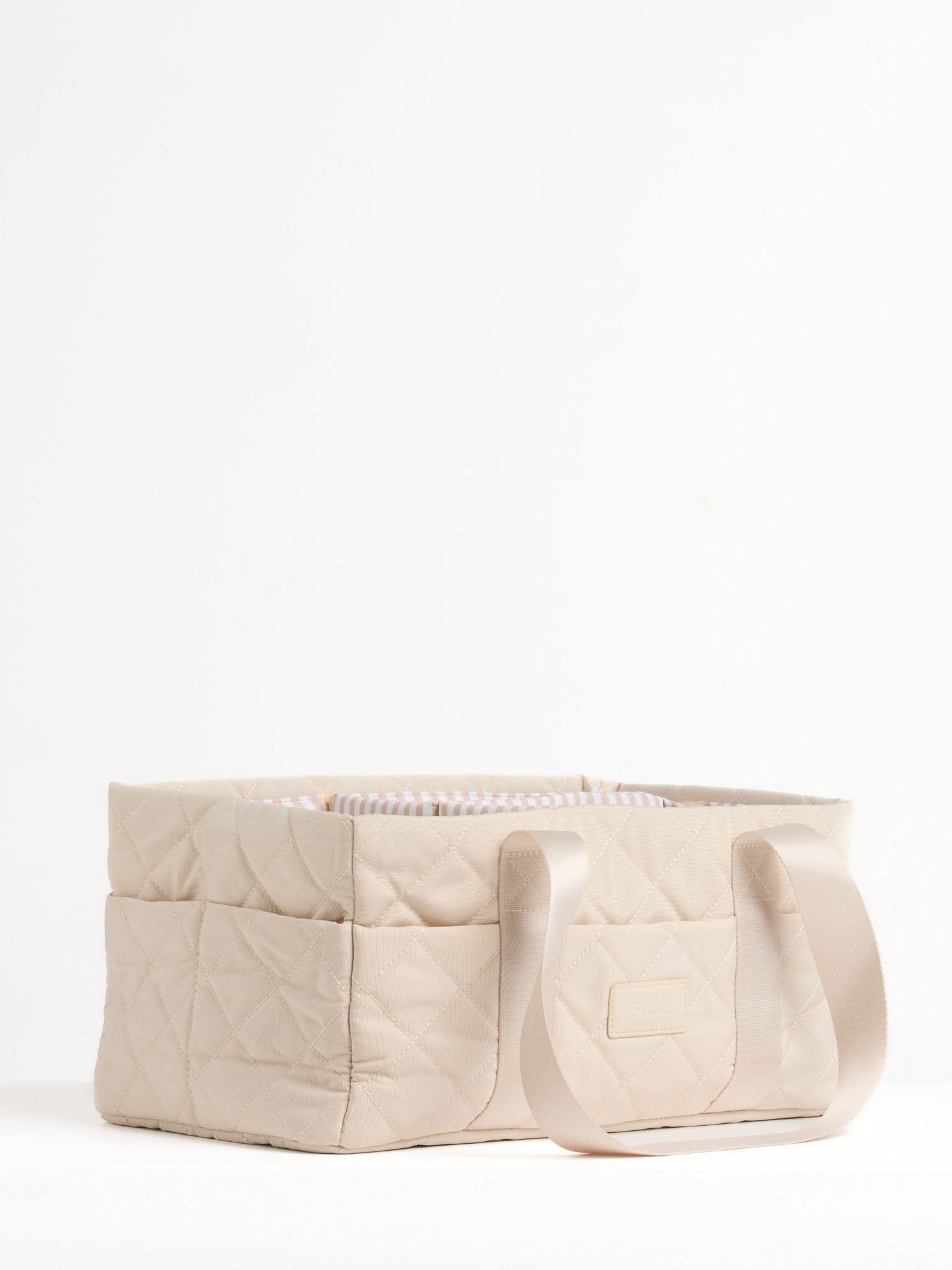 Sand Quilted Nappy Caddy quilted nappy caddy for organising nursery and baby change essentials neutral nursery styling