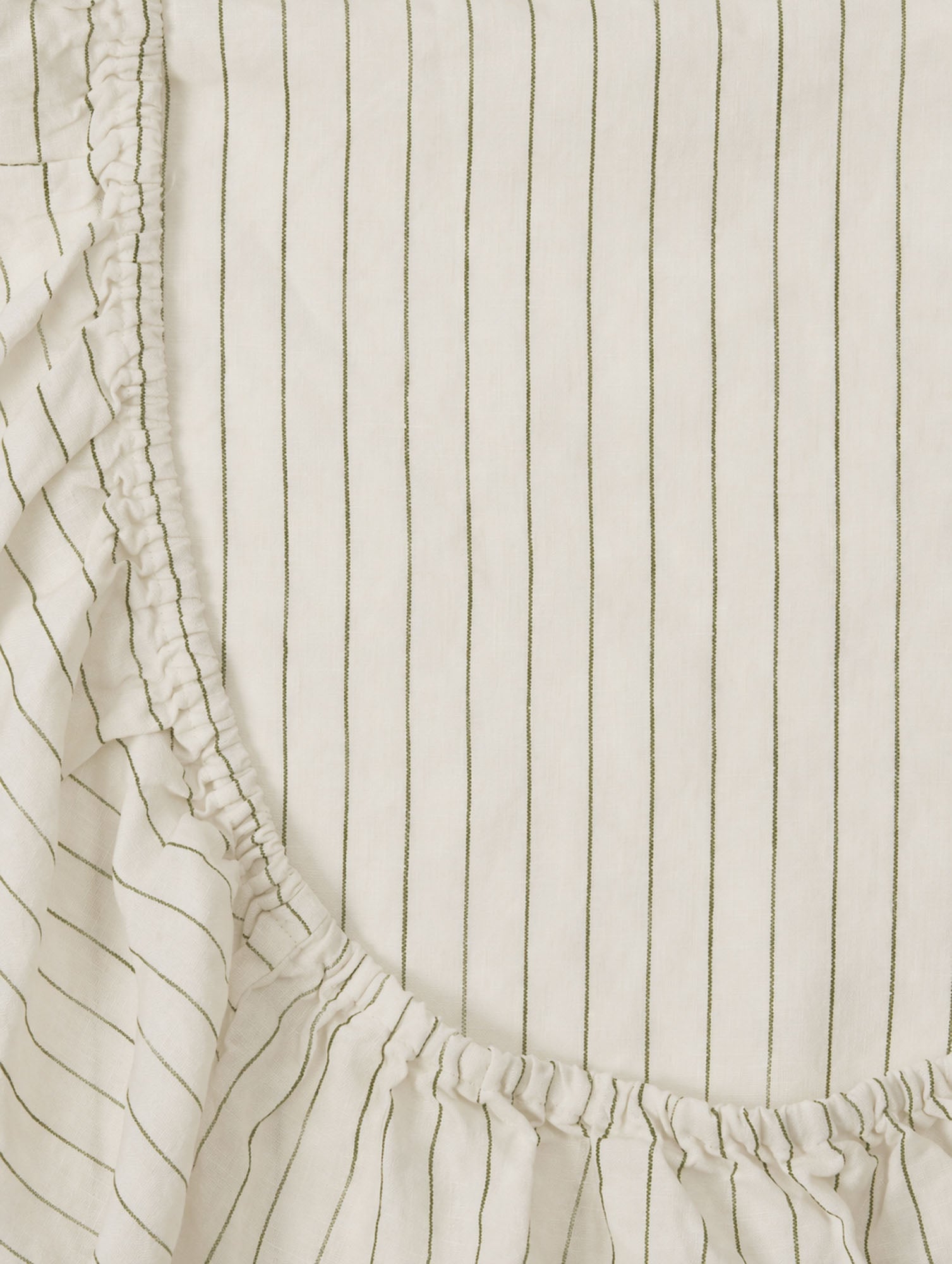 Olive Pencil Striped Linen Cot Sheet