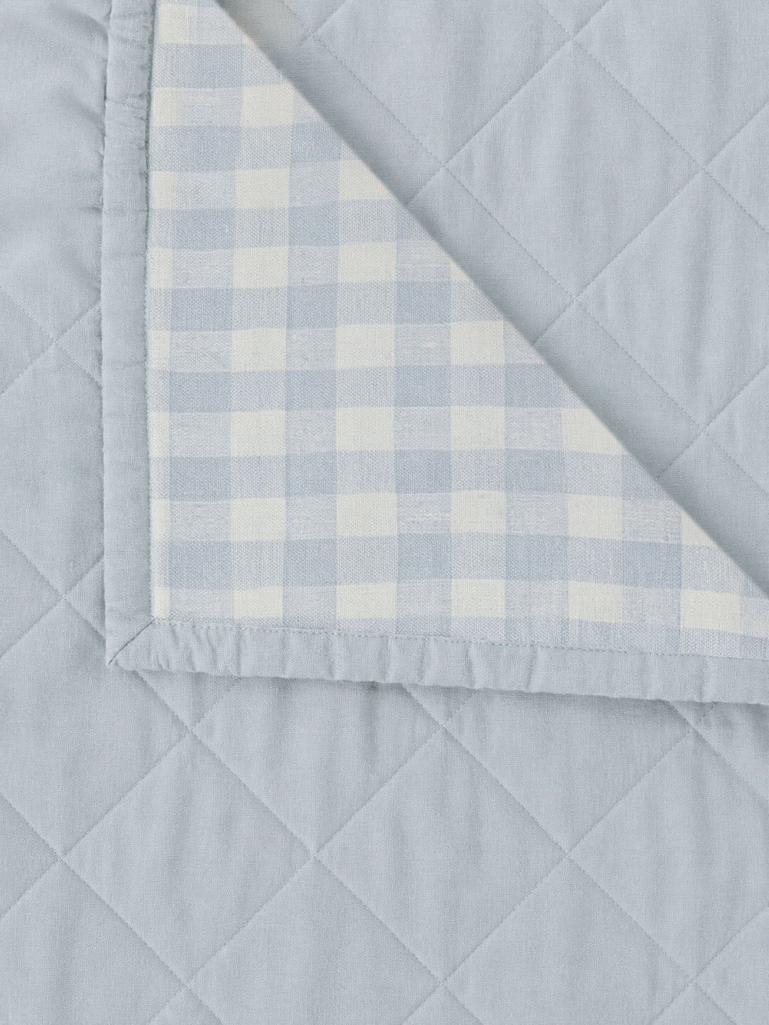 Linen Cot Quilt - Soft Blue Gingham