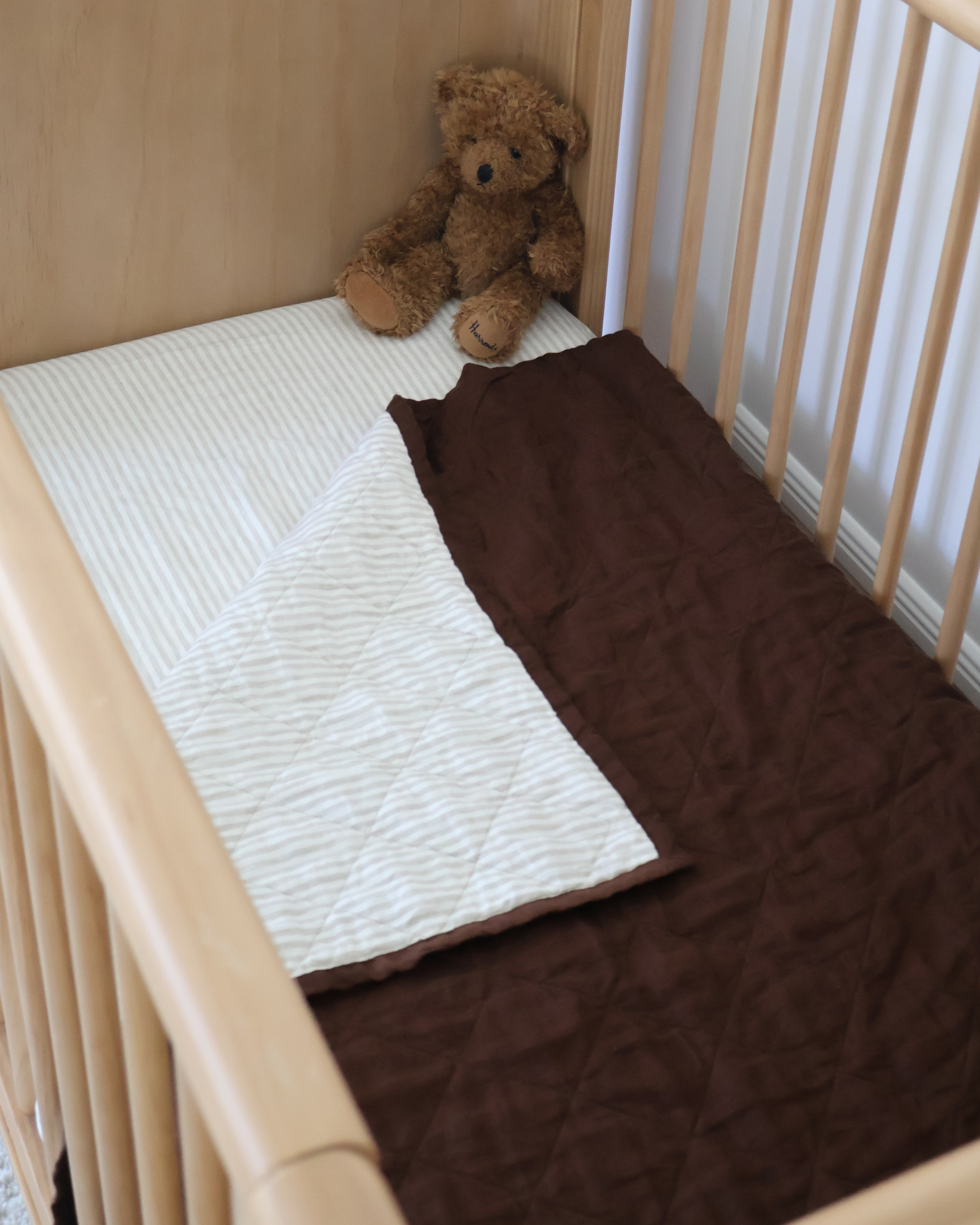 Chocolate and Natural Striped Cot Quilt