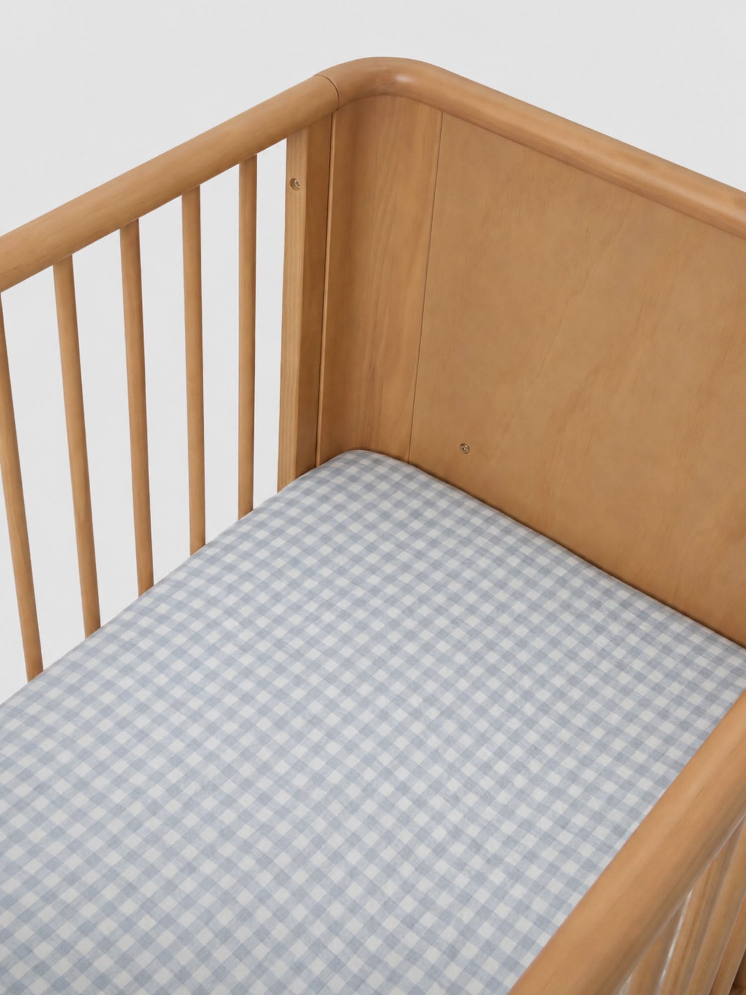 Linen Cot Sheet - Soft Blue Gingham