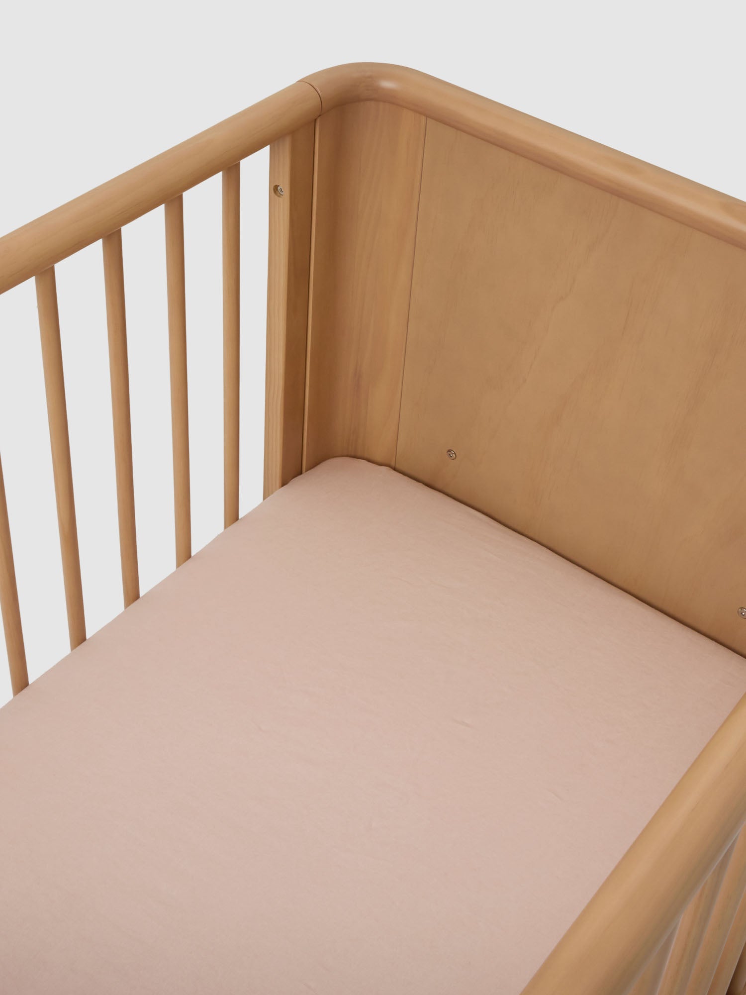Blush Linen Cot Sheet made from breathable 100% pure linen baby bedding for modern nursery styling neutral nursery styling