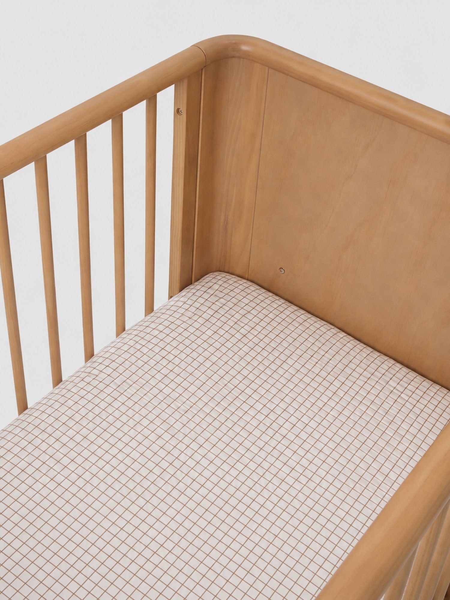 Linen Cot Sheet - Cinnamon Check
