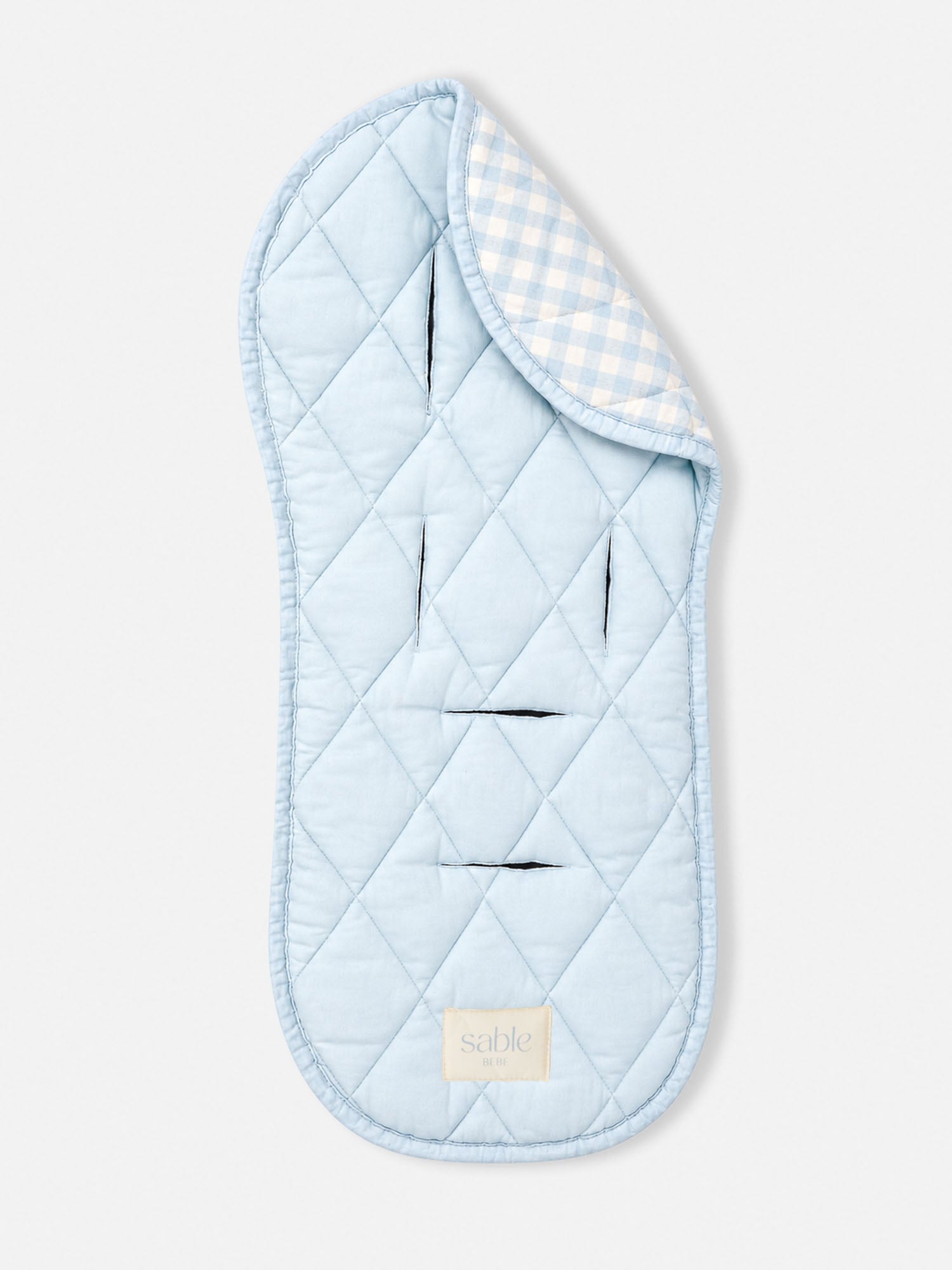 Linen Pram Liner - Soft Blue Gingham