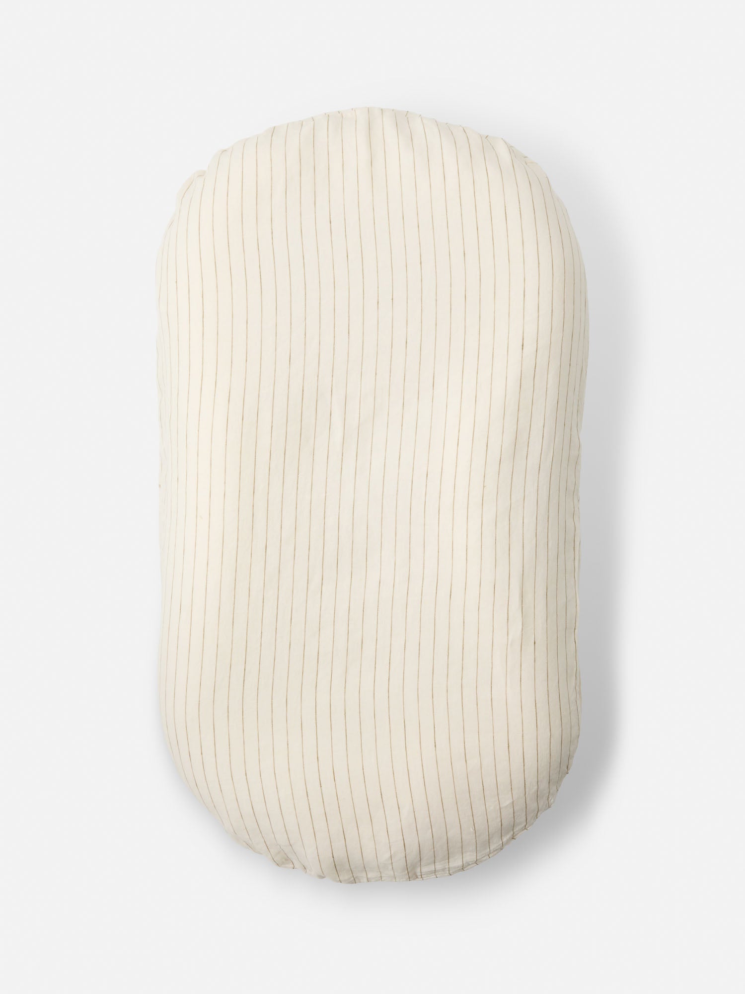 Linen Social Baby Lounger | Olive Pencil Striped linen baby lounger for supervised awake time and premium nursery styling luxury nursery essential