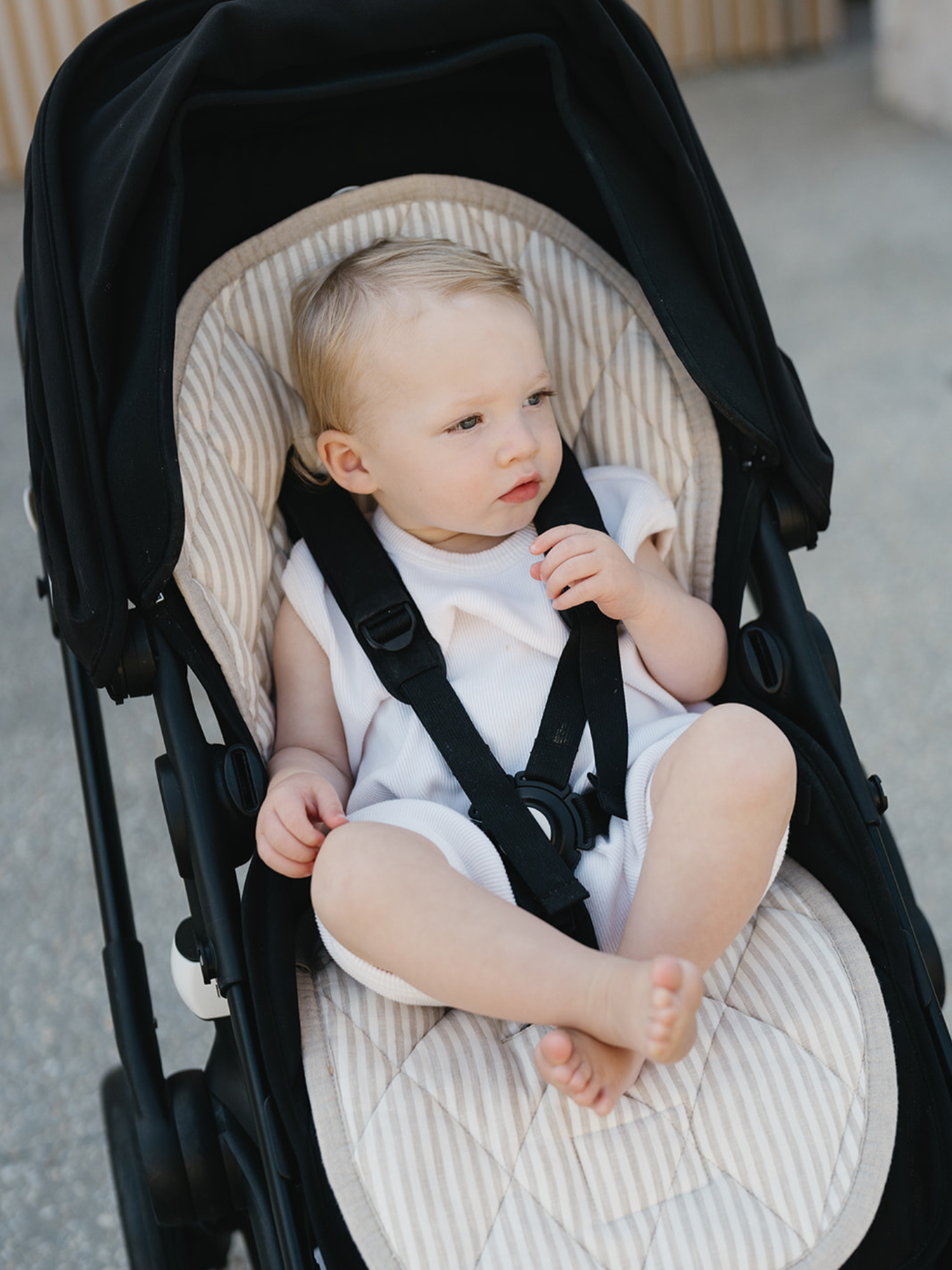 Linen Pram Liner - Natural Striped