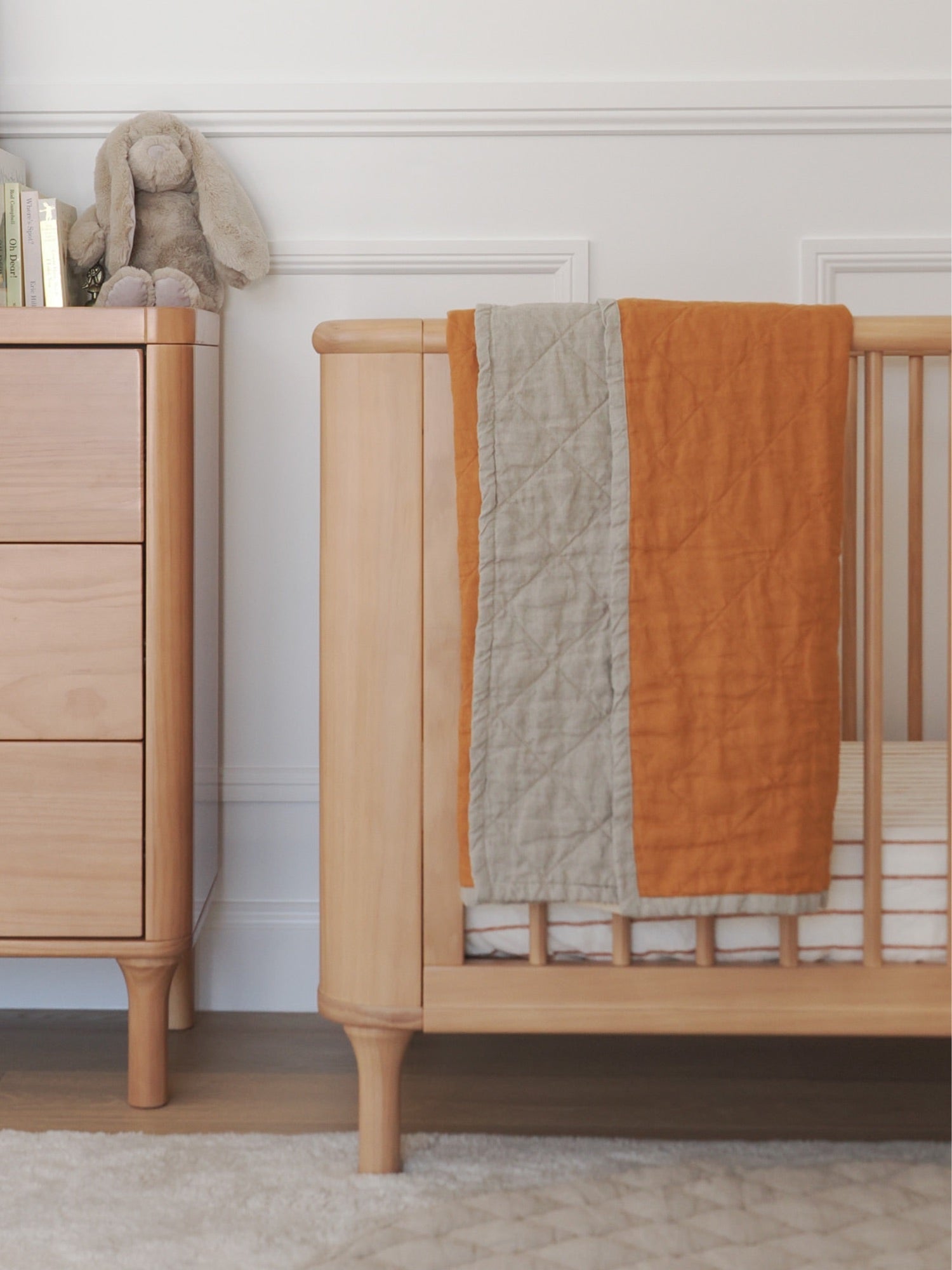 Linen Cot Quilt - Oatmeal and Ochre