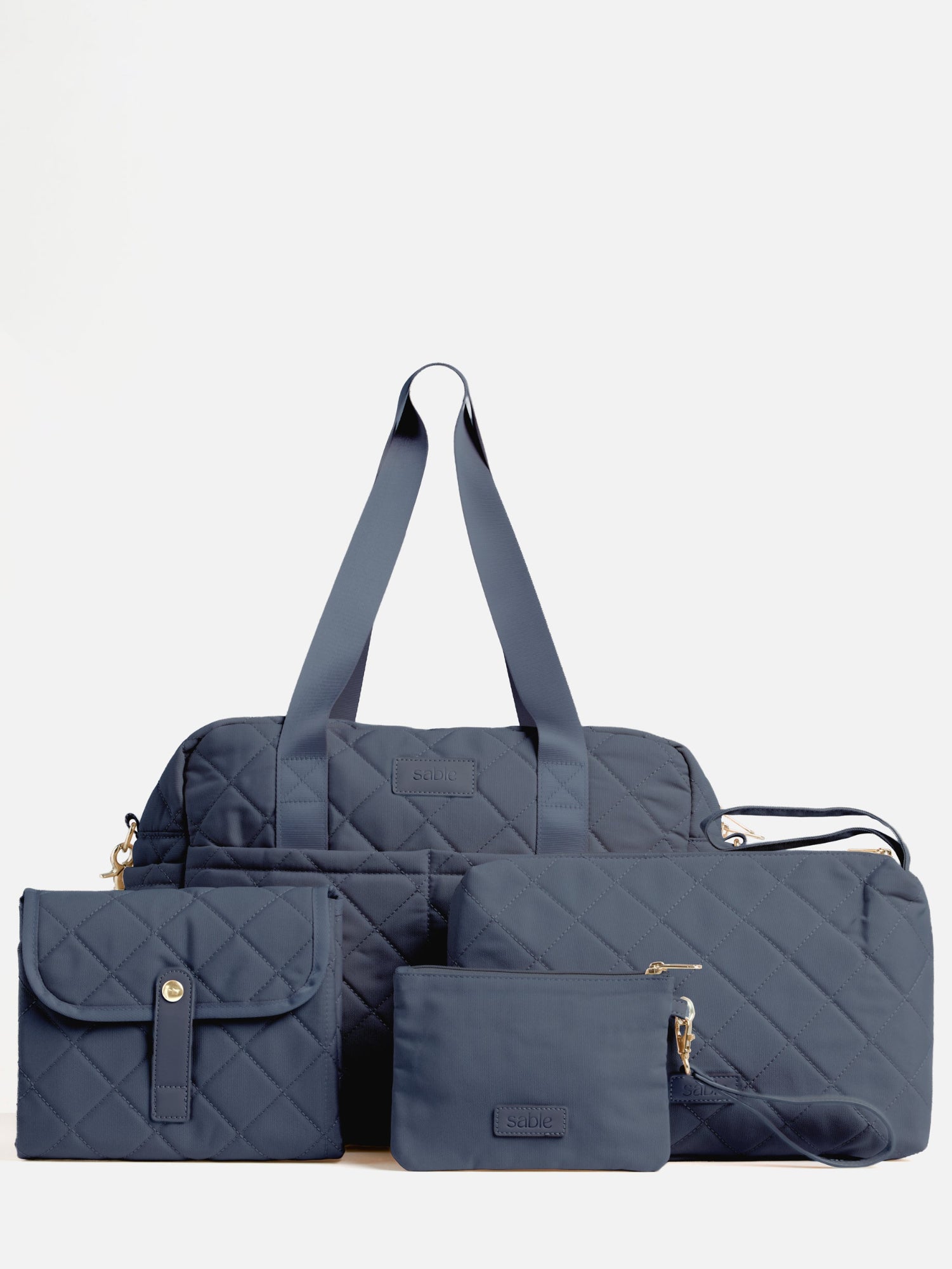 Ultimate Nappy Bag Bundle - Dusty Blue front product view with coordinated baby essentials