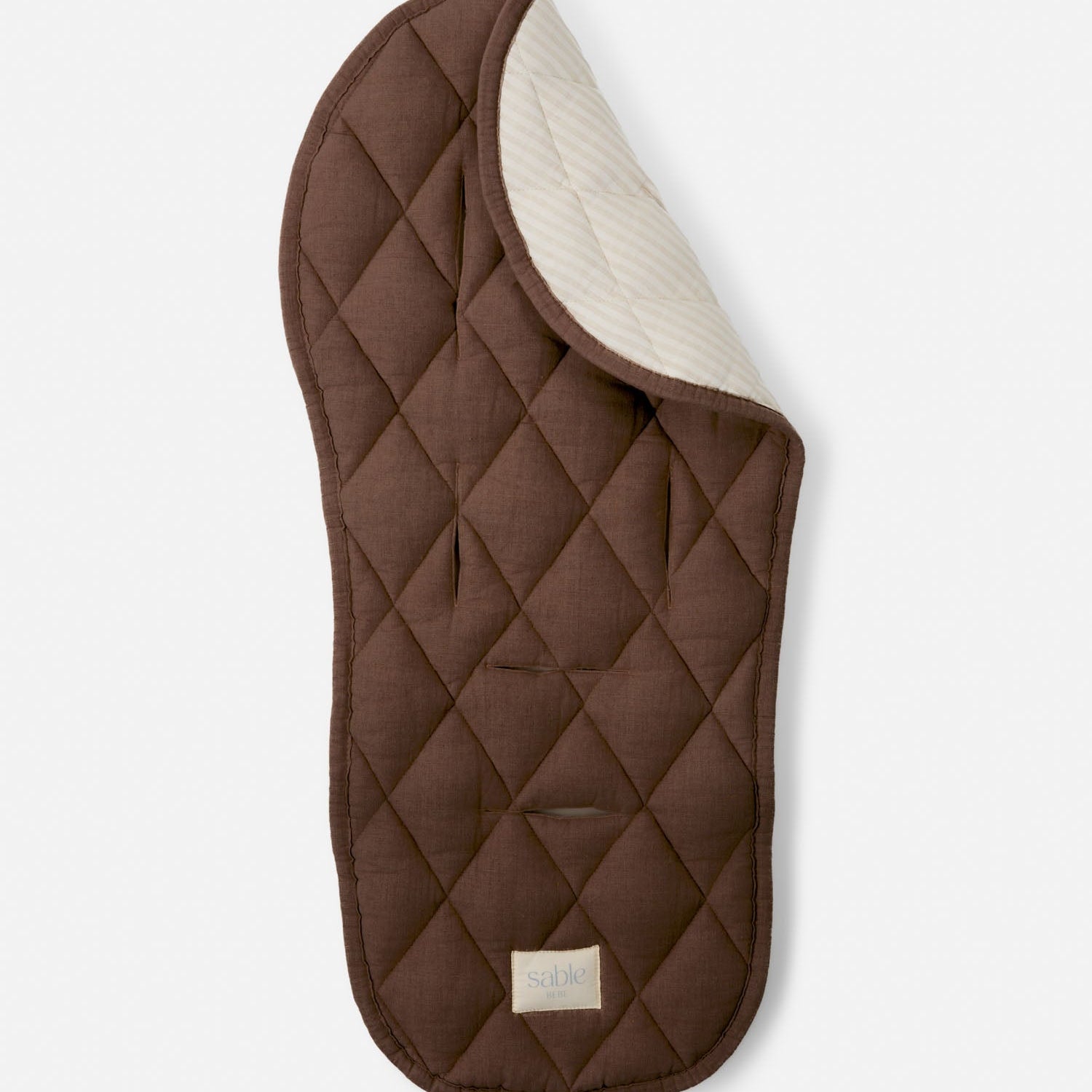 Chocolate and natural striped reversible quilted pram liner - sable bebe