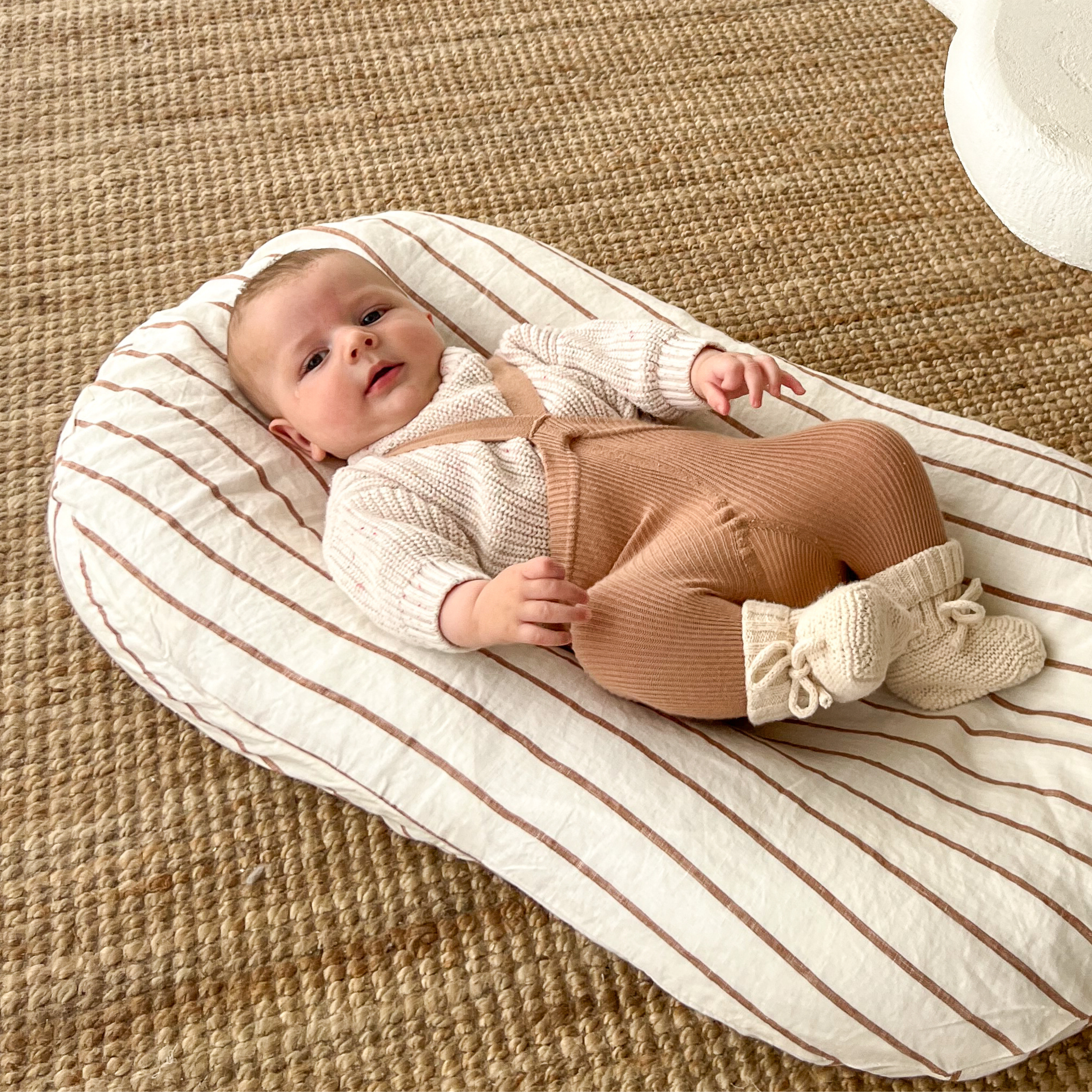 Linen Baby Lounger | Sandalwood Striped