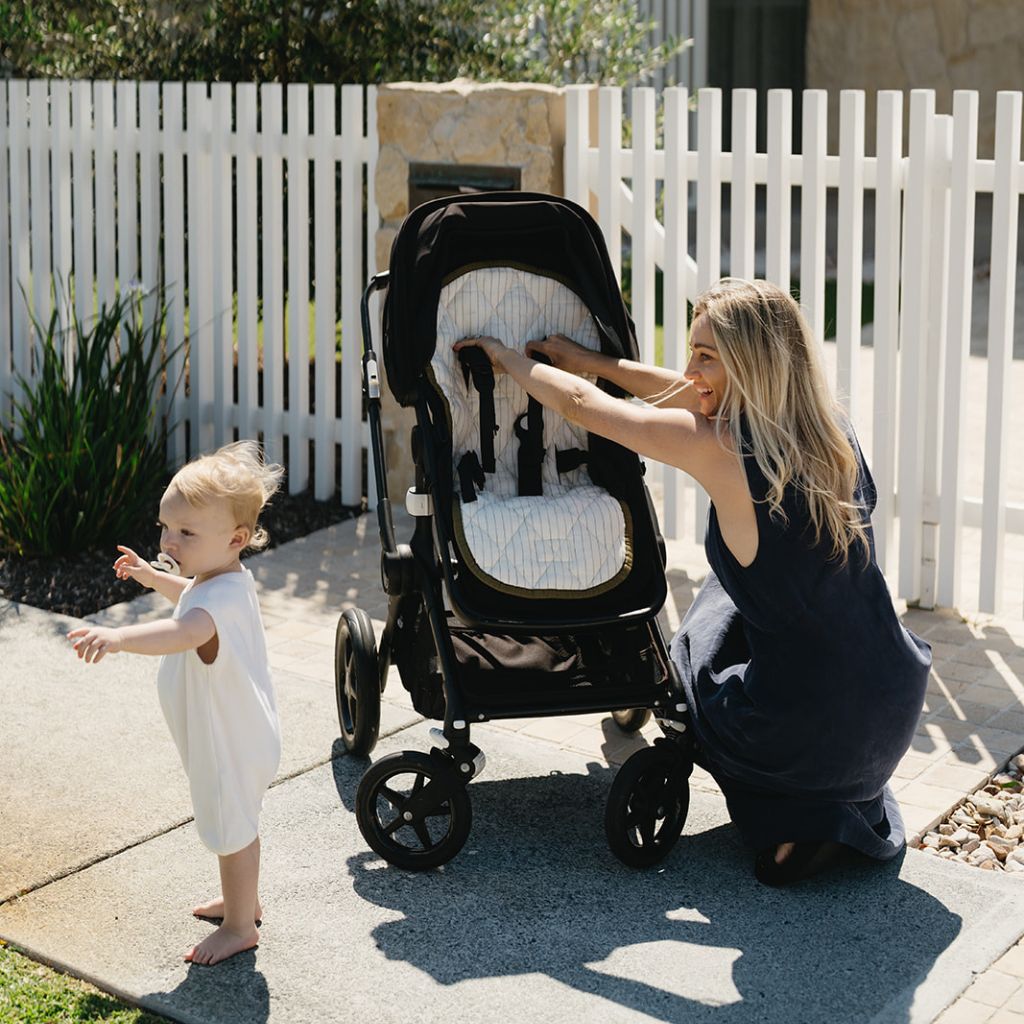 Olive Pinstriped Pram Liner