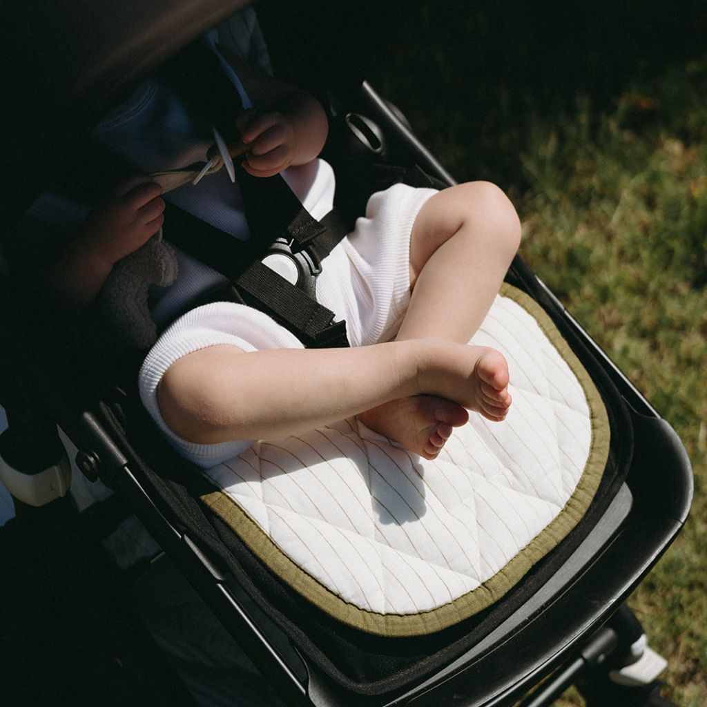 Olive Pinstriped Pram Liner