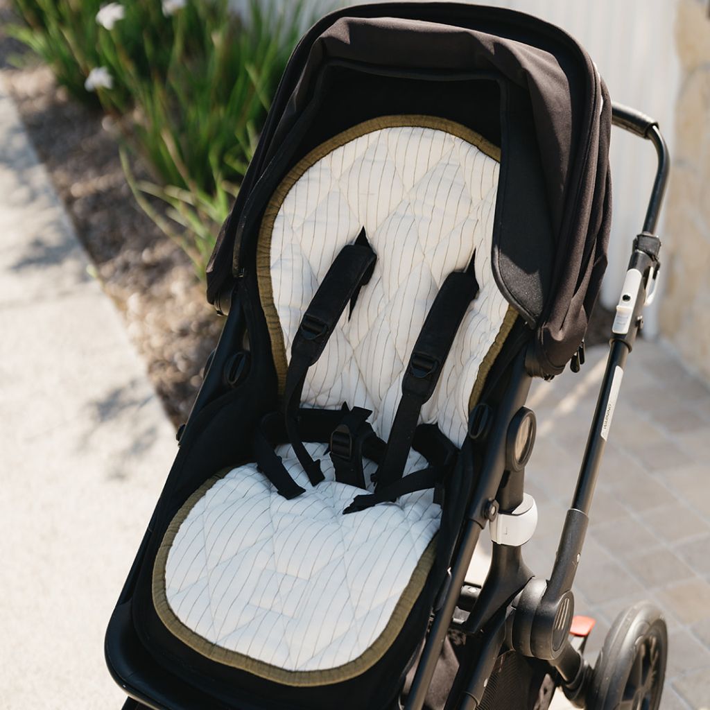 Olive Pinstriped Pram Liner