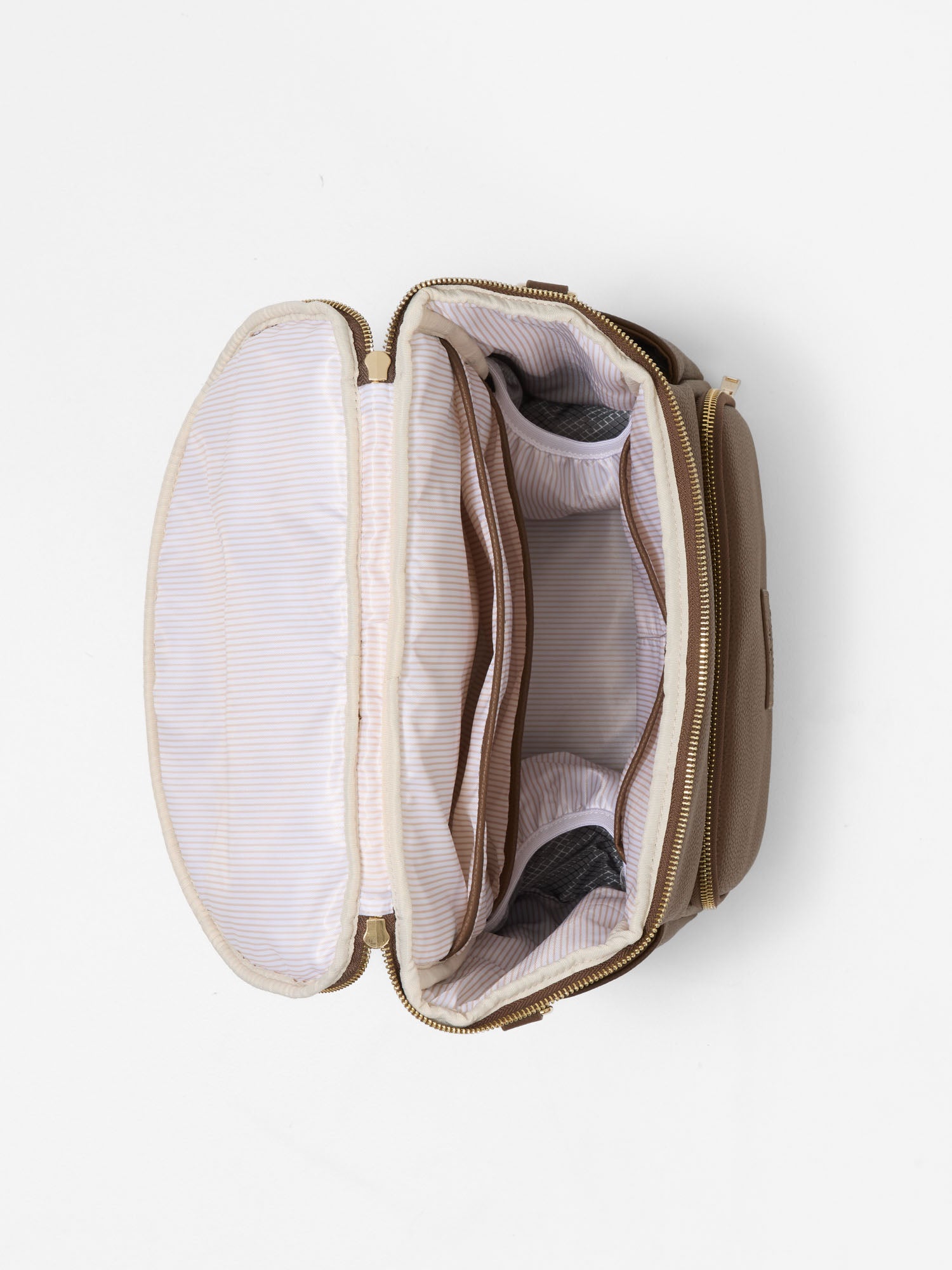 Organised baby changing backpack with dedicated storage for nappies, wipes and bottles