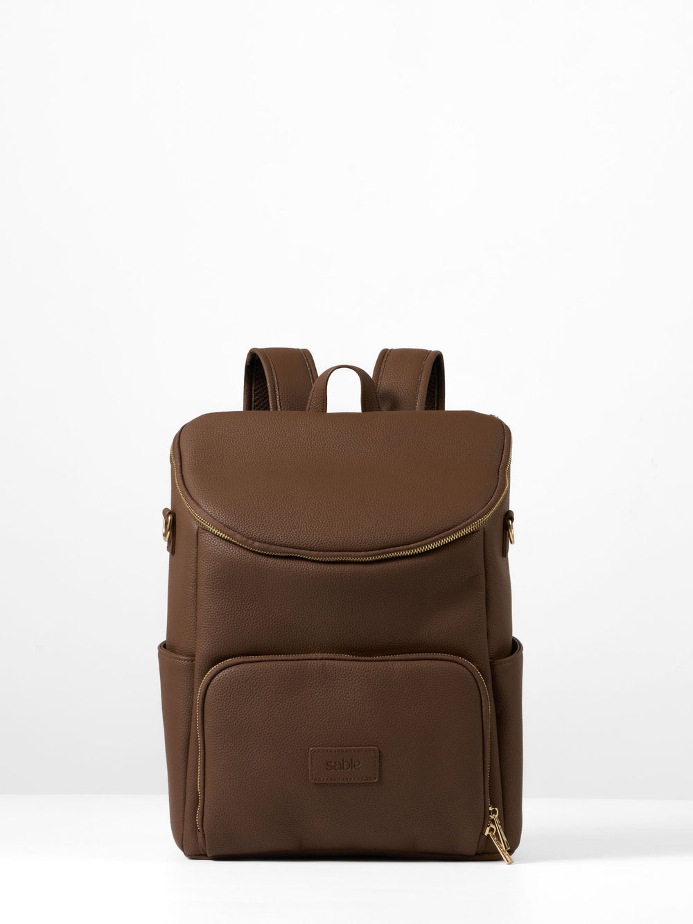 Chocolate vegan leather nappy backpack, front view