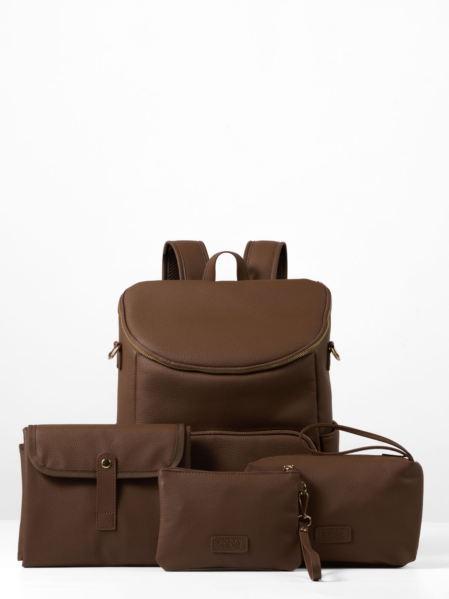 Complete vegan leather nappy backpack bundle with matching baby bag accessories
