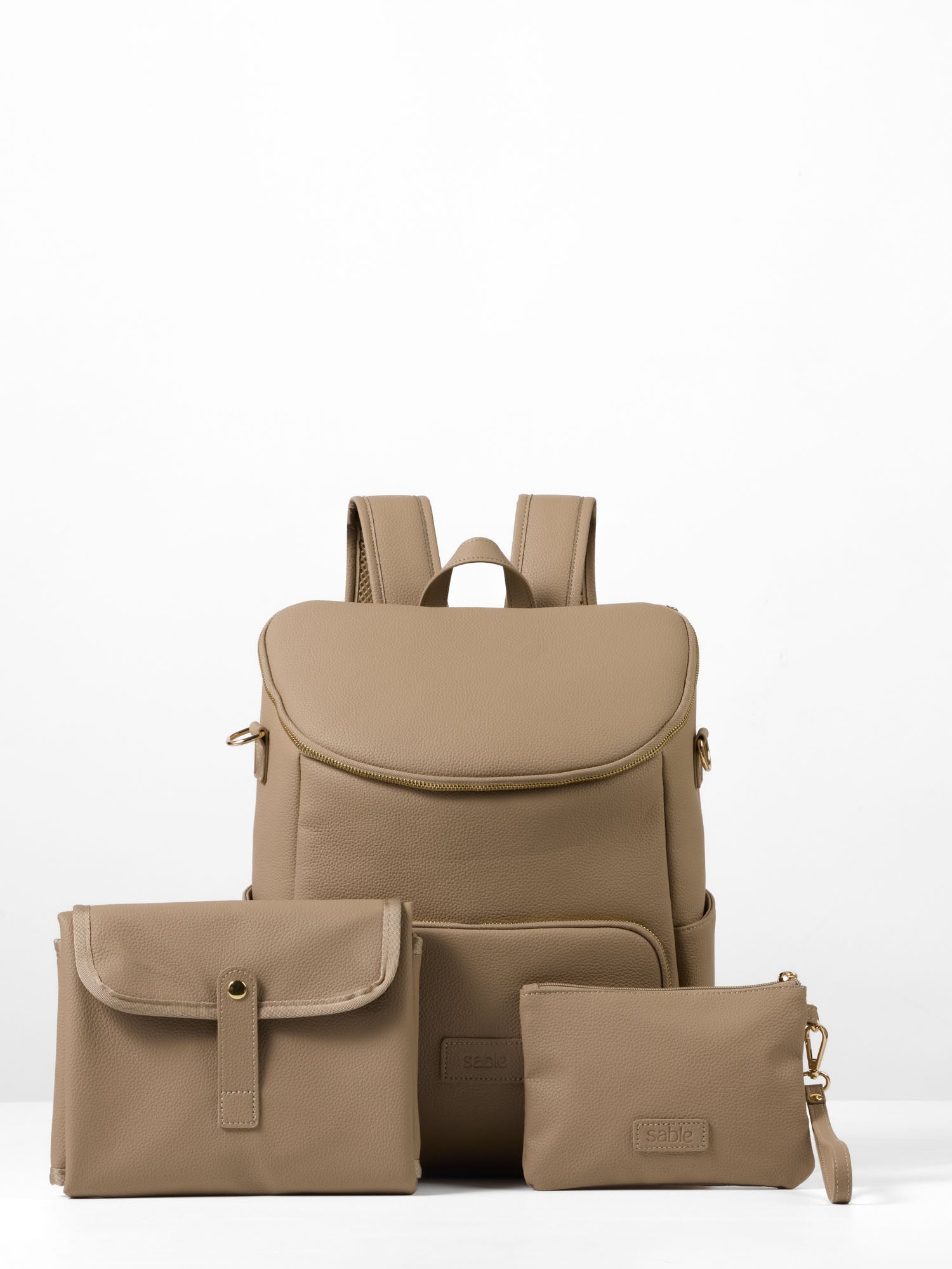Complete vegan leather nappy backpack bundle with matching baby bag accessories
