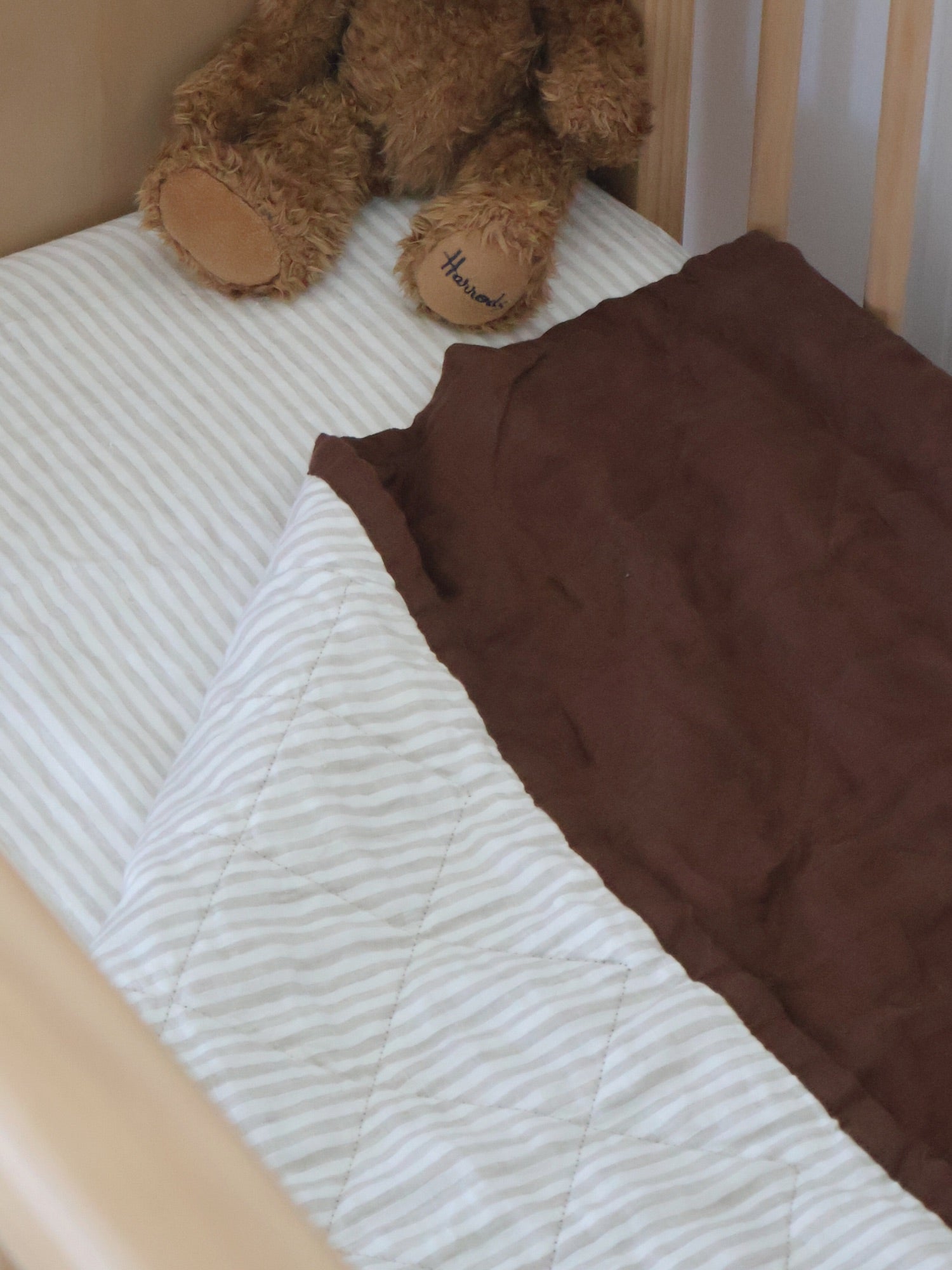 Chocolate and Natural Striped Cot Quilt