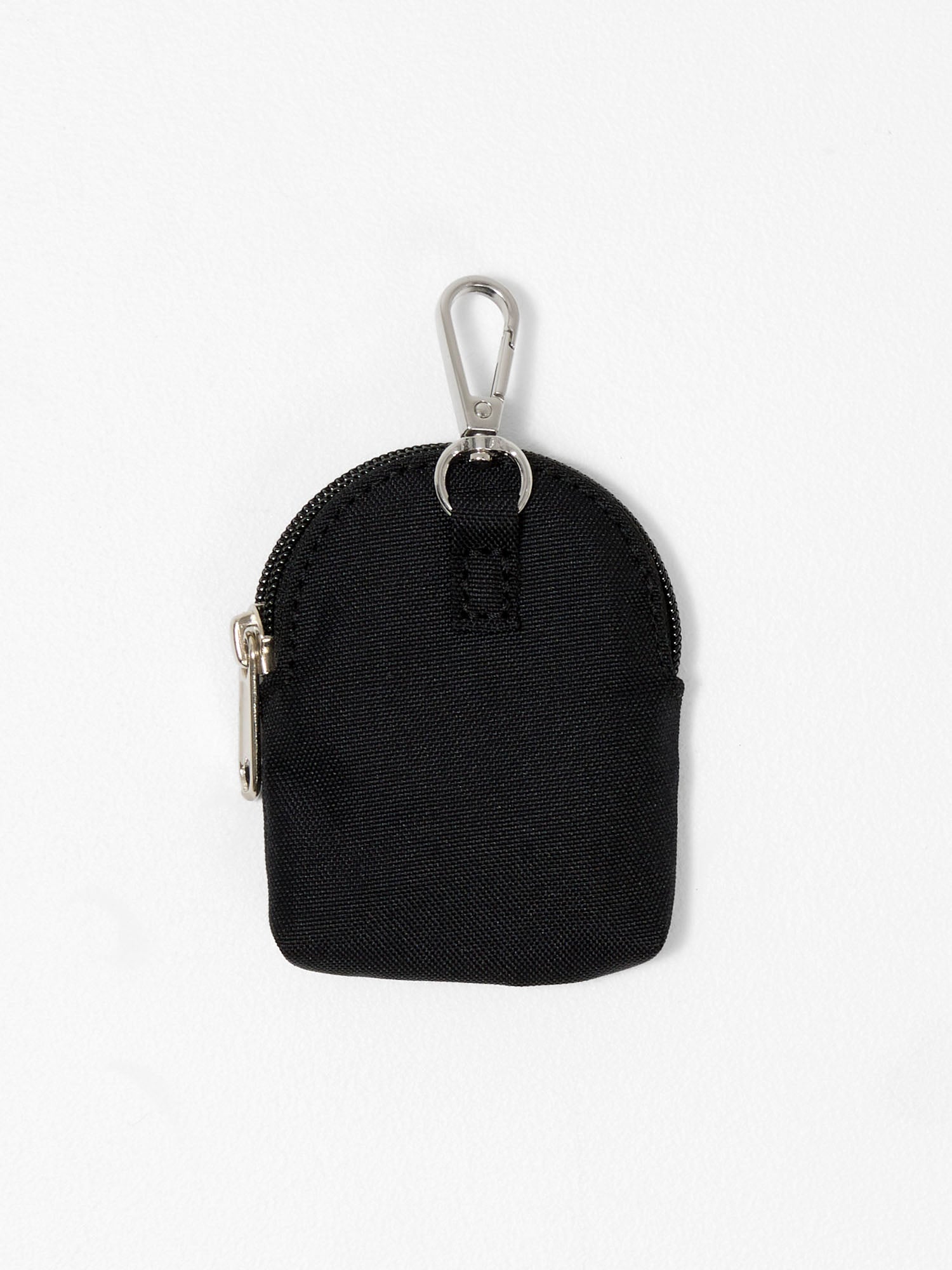 Black dummy holder pouch that clips onto prams and nappy bags