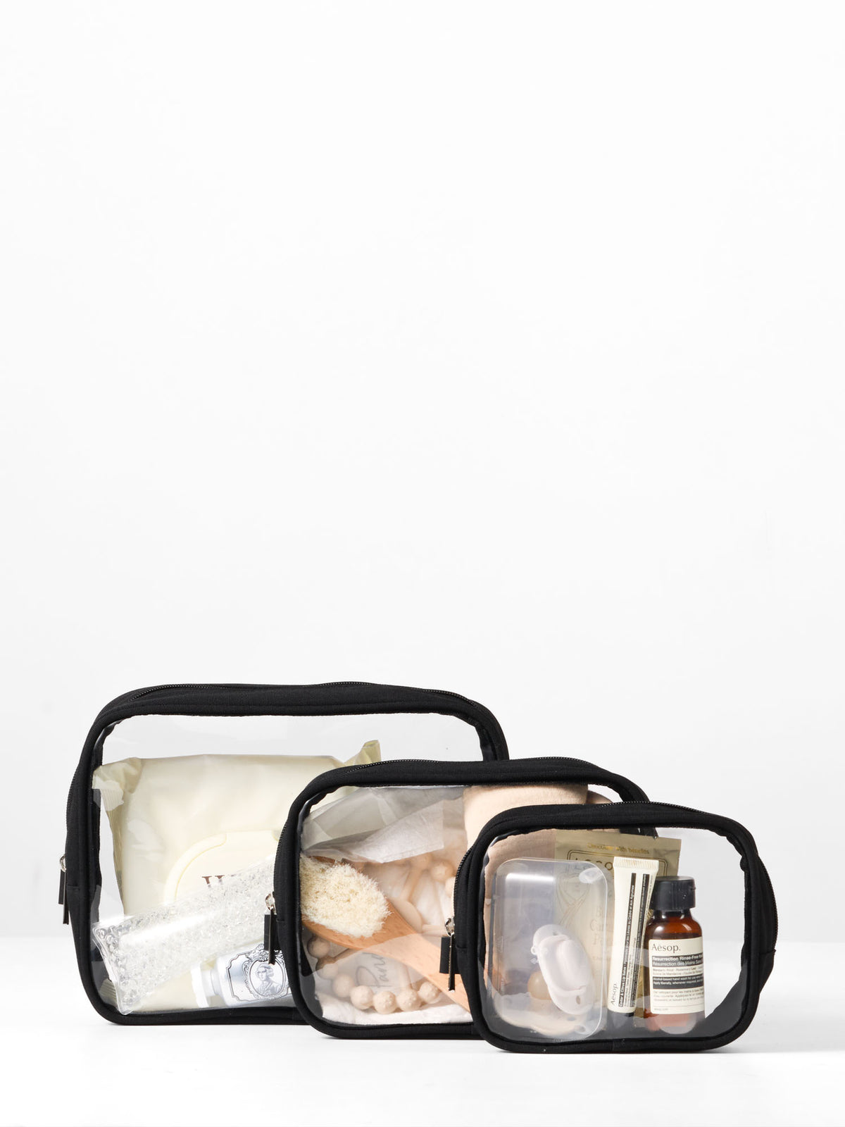 Clear Nappy Bag Organiser Case Set - Black Polyester (Set of 3)