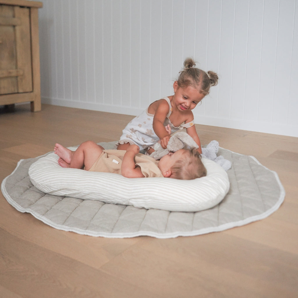 Linen Social Baby Lounger | Natural Striped