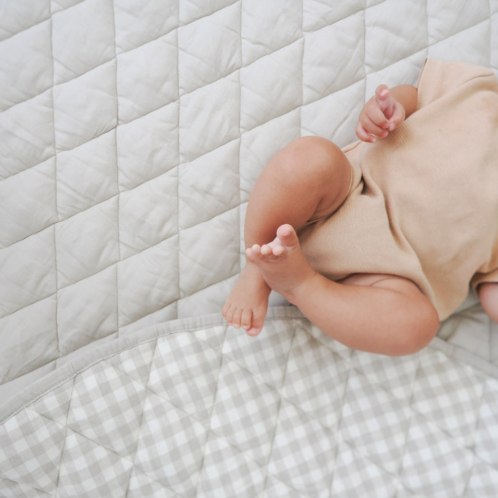 Dove Grey Gingham Baby Play Mat