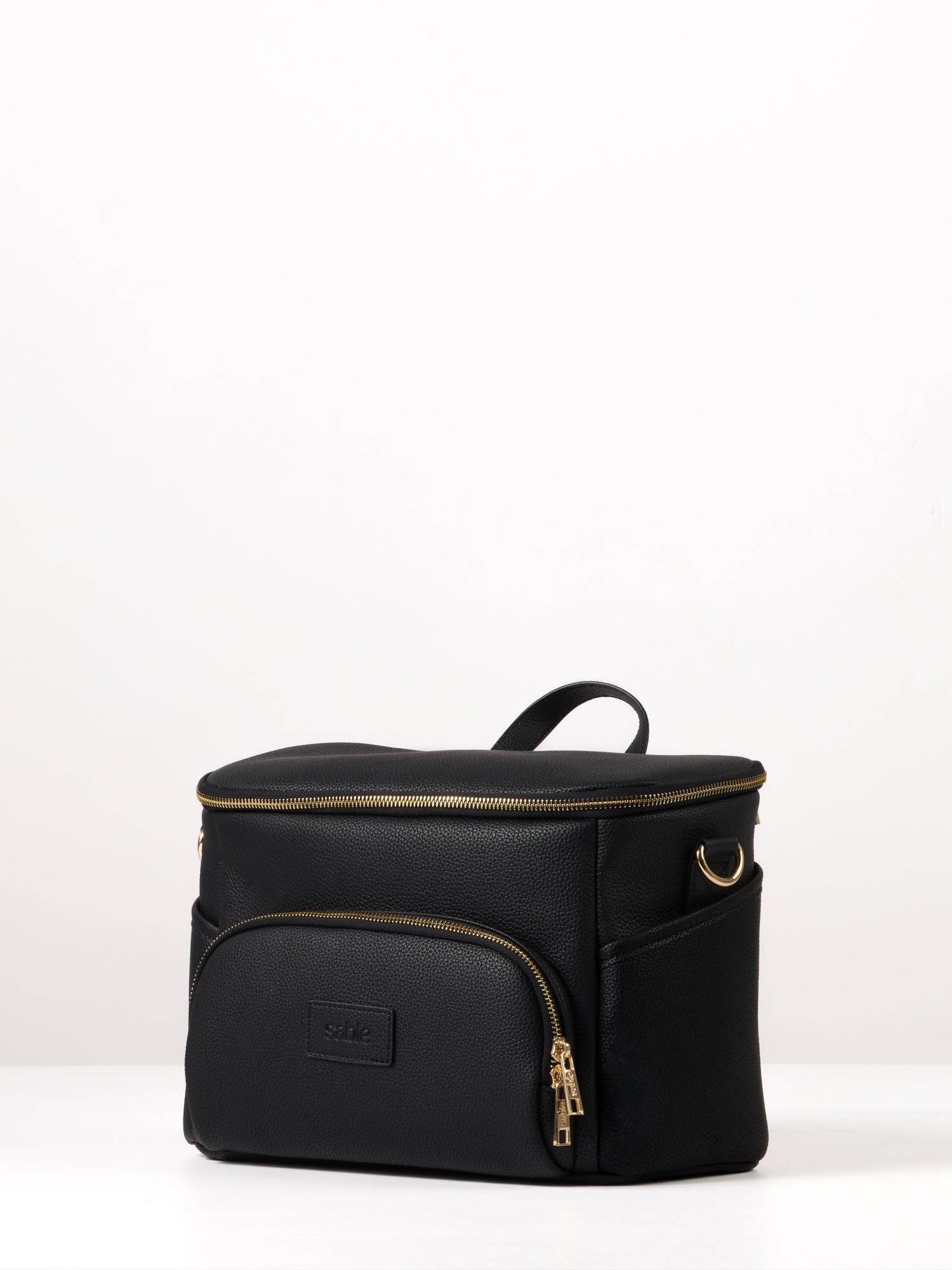 Black Vegan leather pram caddy with pram straps and detachable shoulder strap