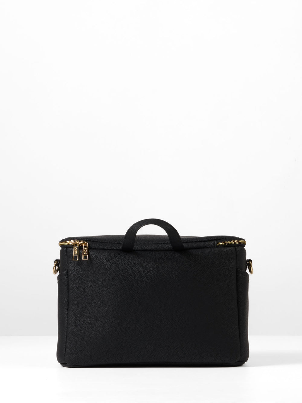 Back of the black vegan leather pram caddy