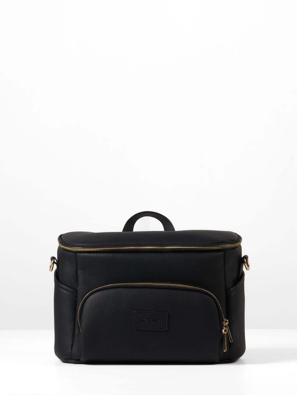 Black vegan leather pram caddy, front view