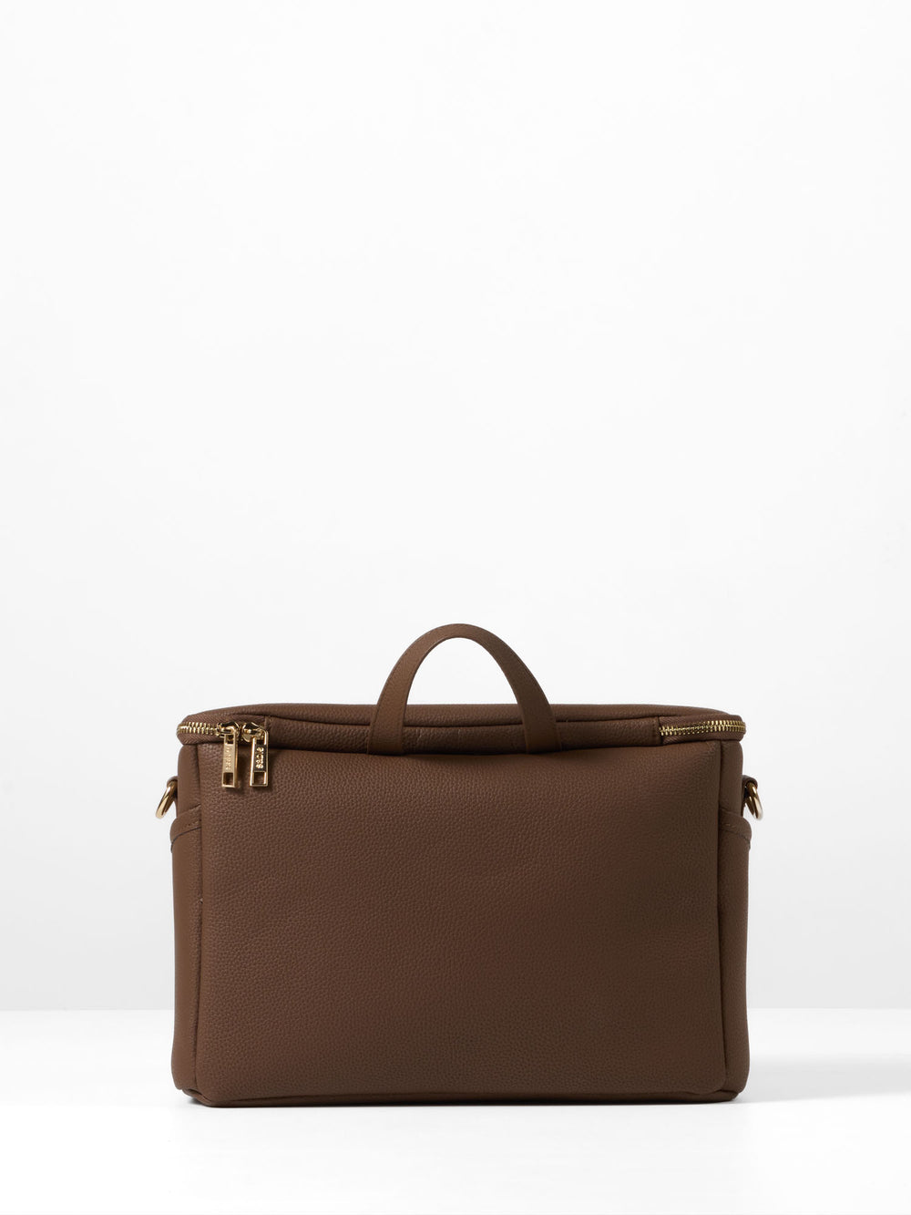 Back of the chocolate vegan leather pram caddy