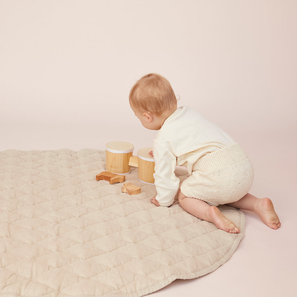 Round Linen Baby Play Mat Oatmeal Sable Bebe