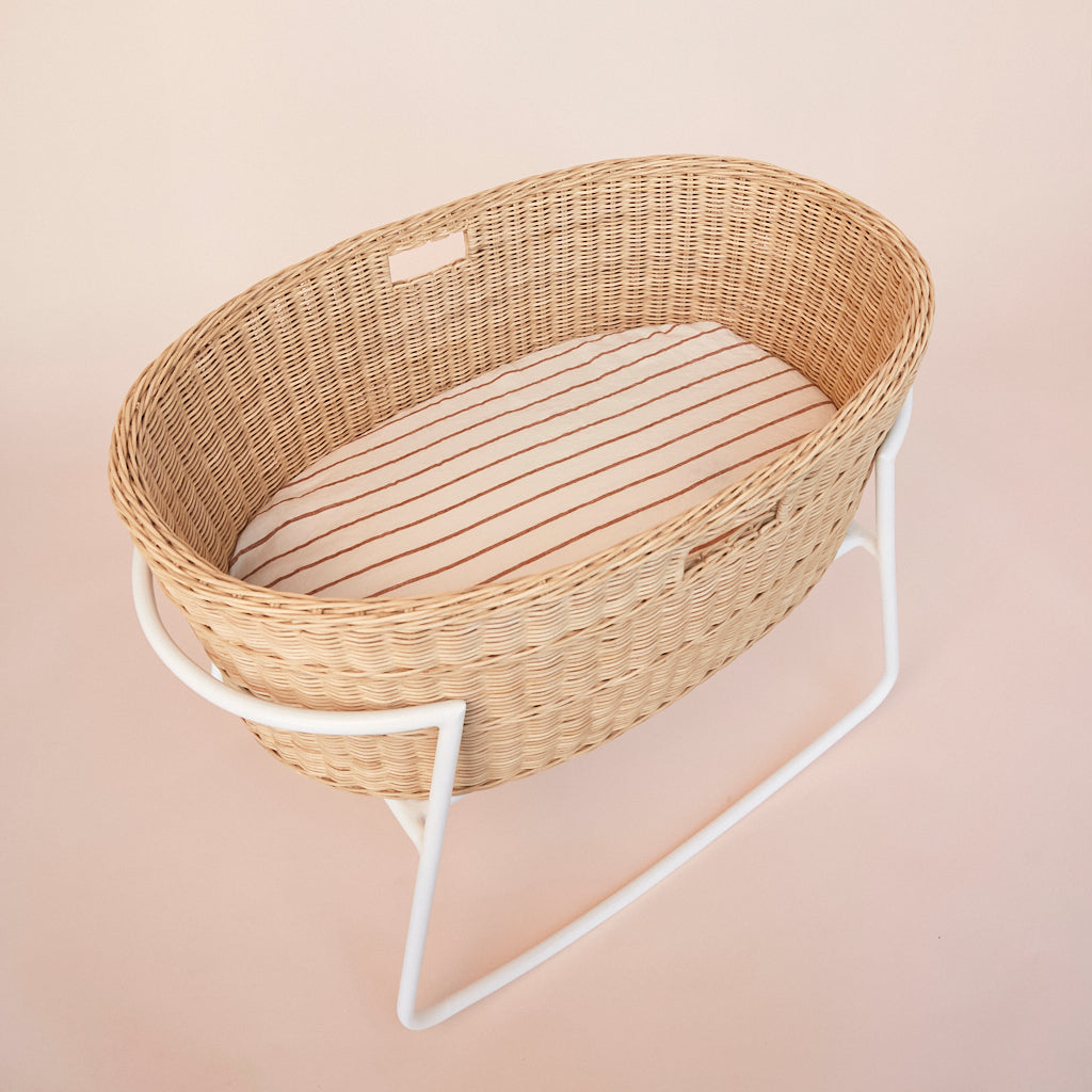 Sandalwood Striped Linen Bassinet Sheet