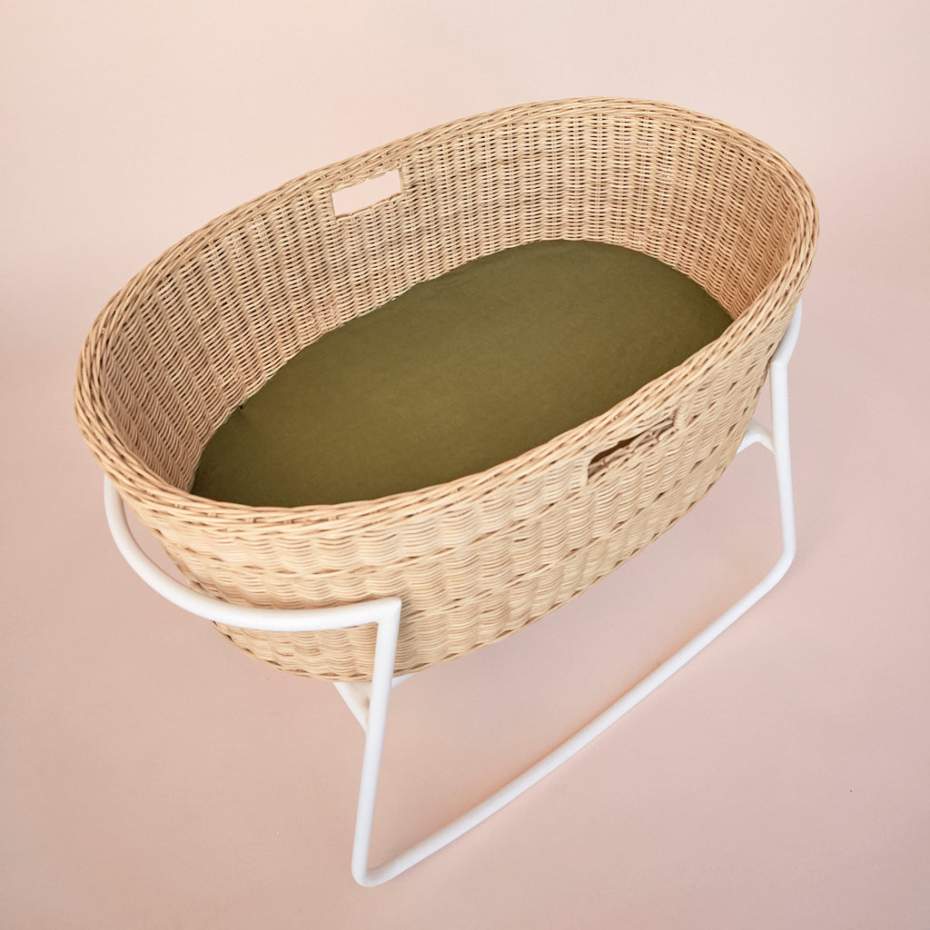 Olive Linen Bassinet Sheet