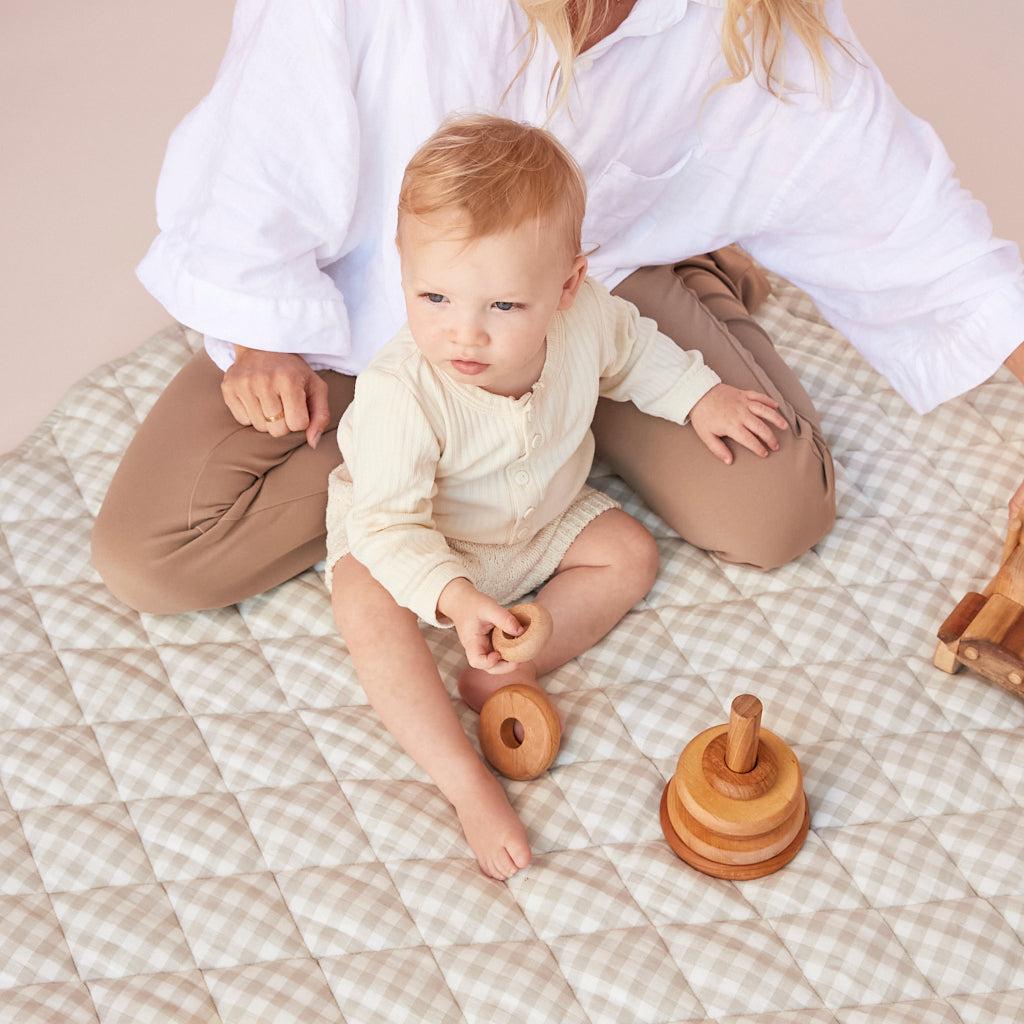 Dove Grey Gingham Baby Play Mat