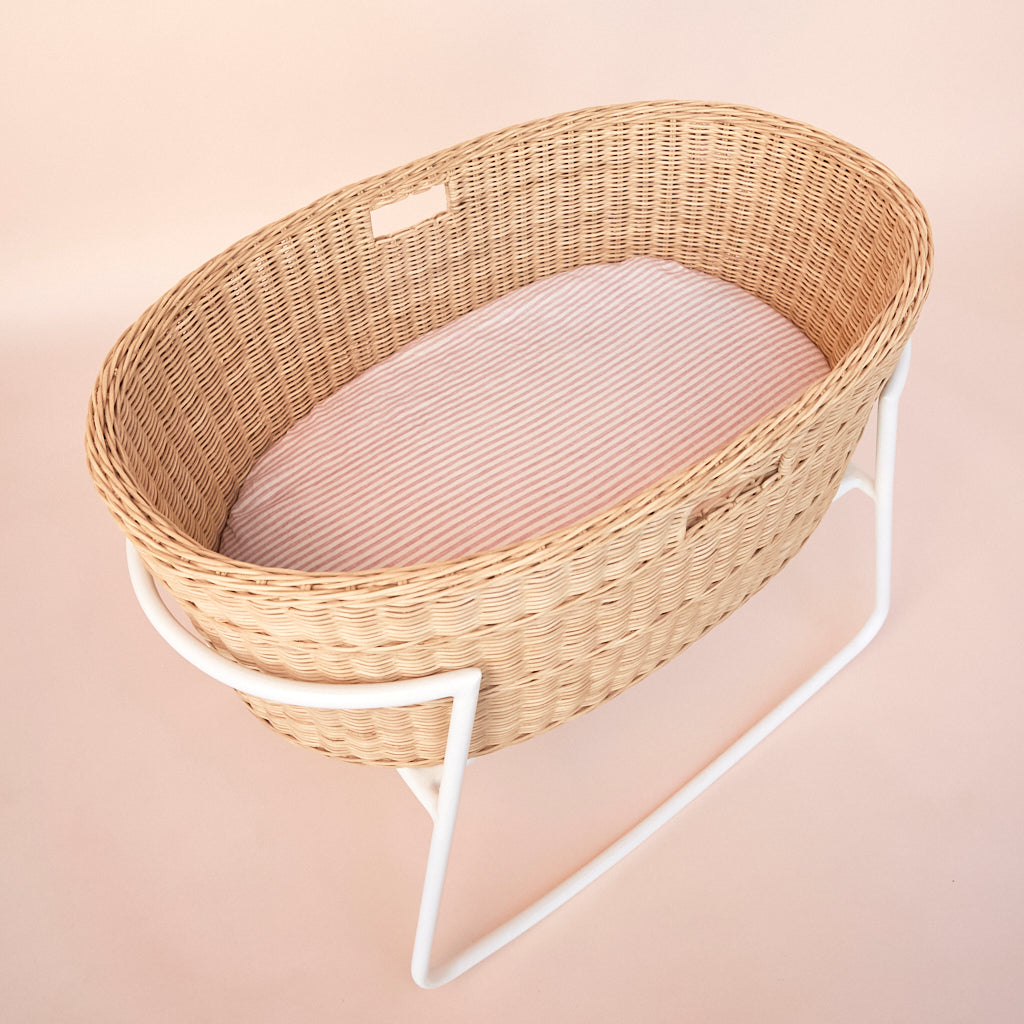 Pink Striped Linen Bassinet Sheet