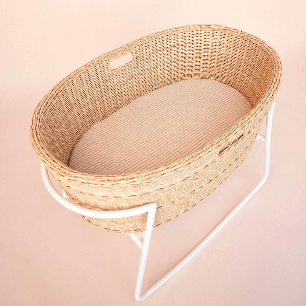 Natural Striped Linen Bassinet Sheet