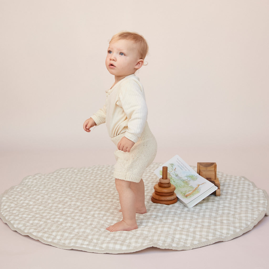 Dove Grey Gingham Baby Play Mat