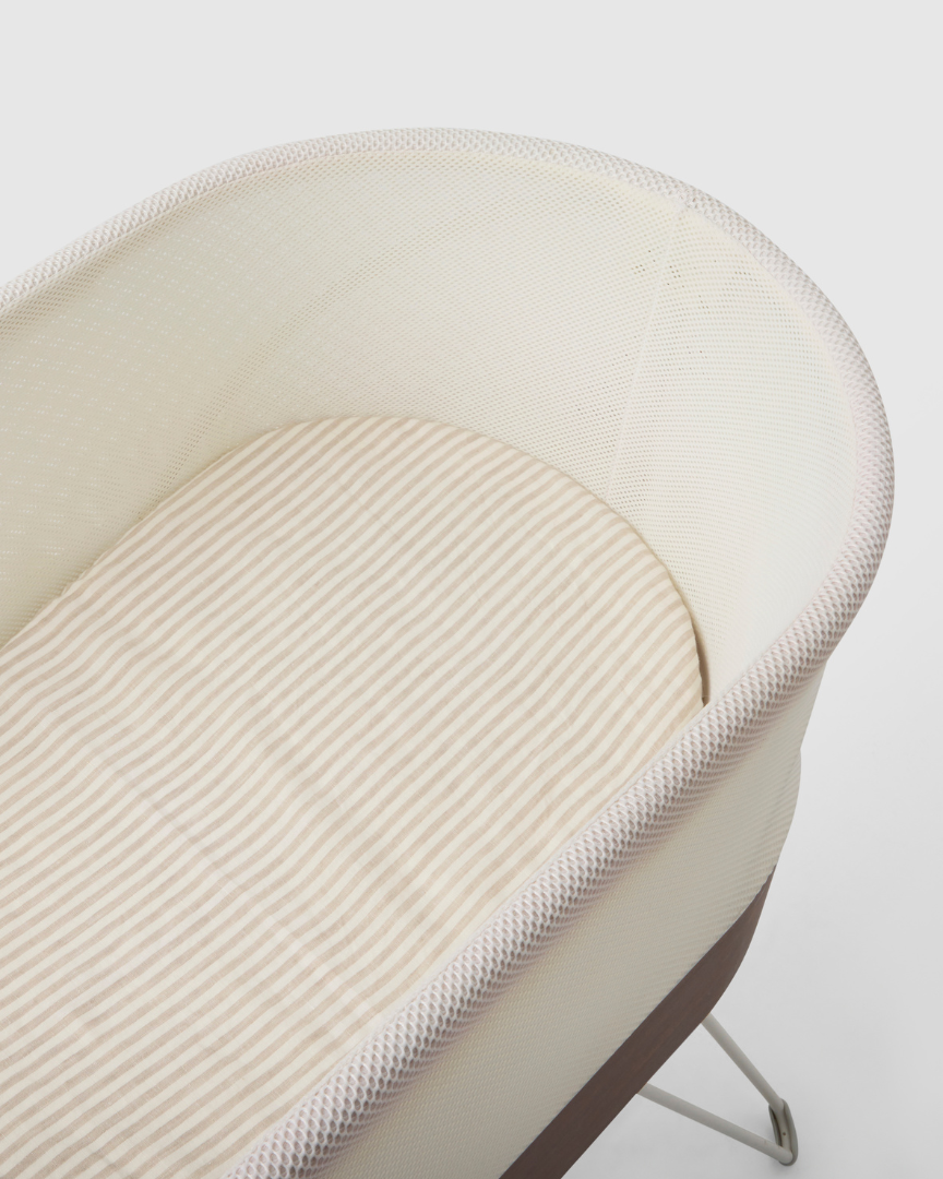 Natural Striped Linen Bassinet Sheet