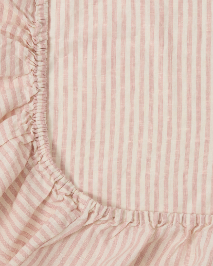 Pink Striped Linen Bassinet Sheet