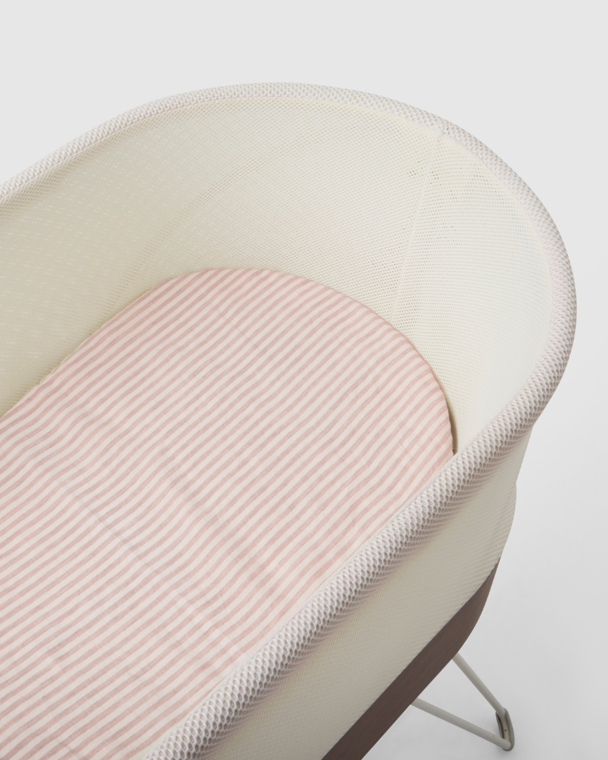 Pink Striped Linen Bassinet Sheet