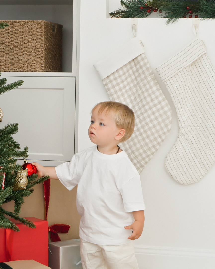 Baby’s first Christmas stocking in natural linen